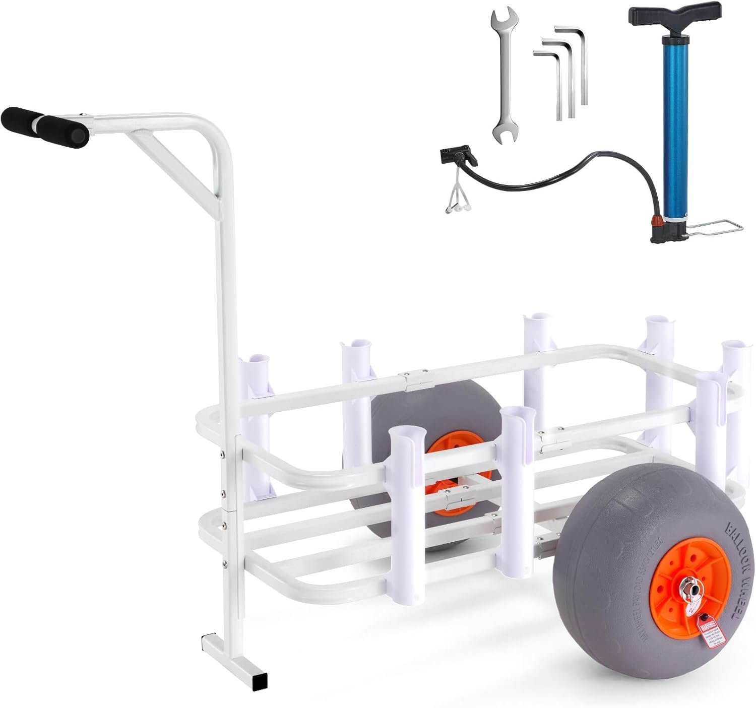 VEVOR Beach Fishing Cart, 300 lbs Load Capacity, Fish and Marine Cart with Two 13″ Big Wheels PU Balloon Tires for Sand, Heavy-Duty Aluminum Pier Wagon Trolley with 8 Rod Holders for Fishing, Picnic