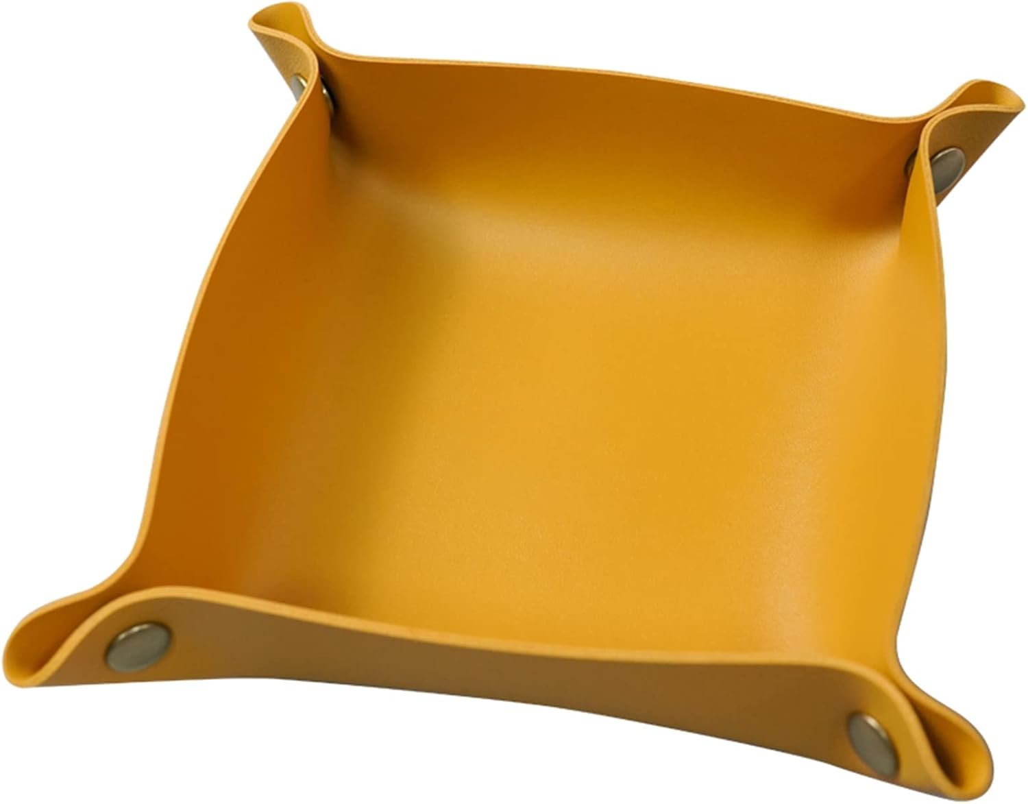 Valet Tray, Leather Tray, Small Catchall Tray, Foldable Jewelry Travel Organizer, Suitable for Travel, Storage, Nightstand, Home or Office (Yellow-S)