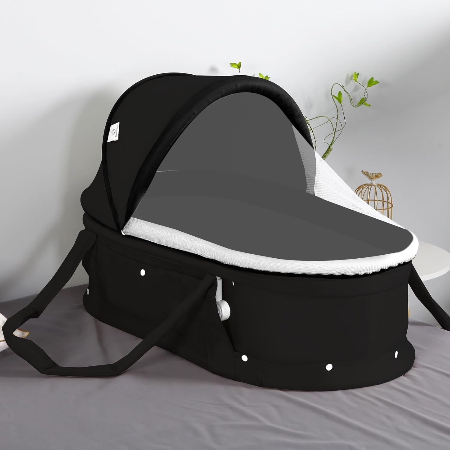 2-in-1 Portable Travel Bassinet & Baby Sleeper Bed, Lightweight Foldable Bassinet with Sunshade Cover, Compact Folding Design for Newborns & Infants (Black, Washable)
