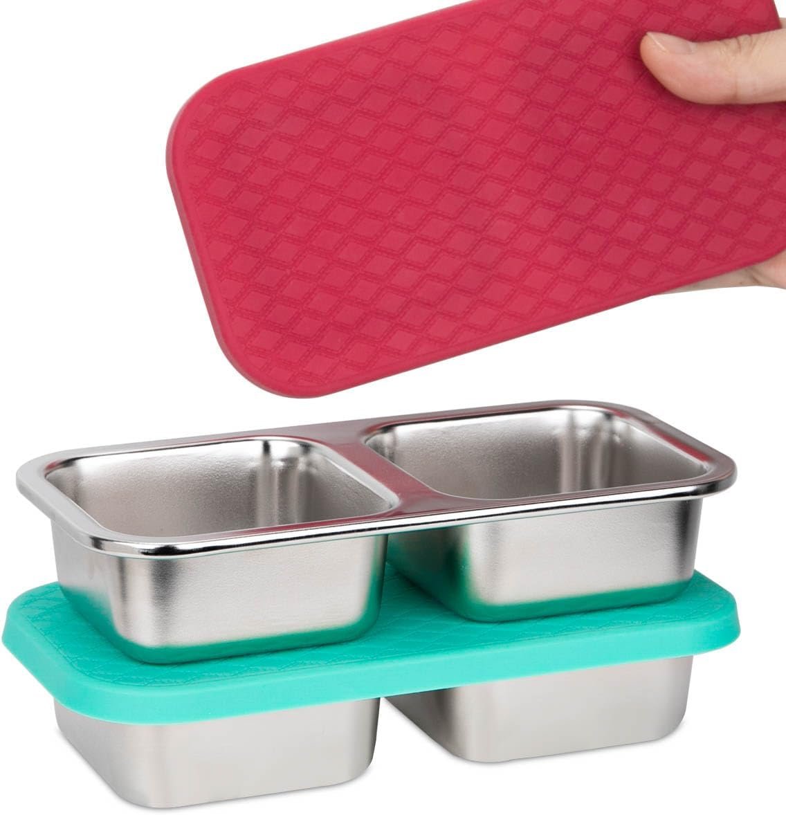 2-Compartment 10oz Stainless Steel Snack Containers, Reusable Snack Containers with Silicone Lids Lunch Box for Meal Prep Food Storage On-the-Go Snacking(2 Pack)