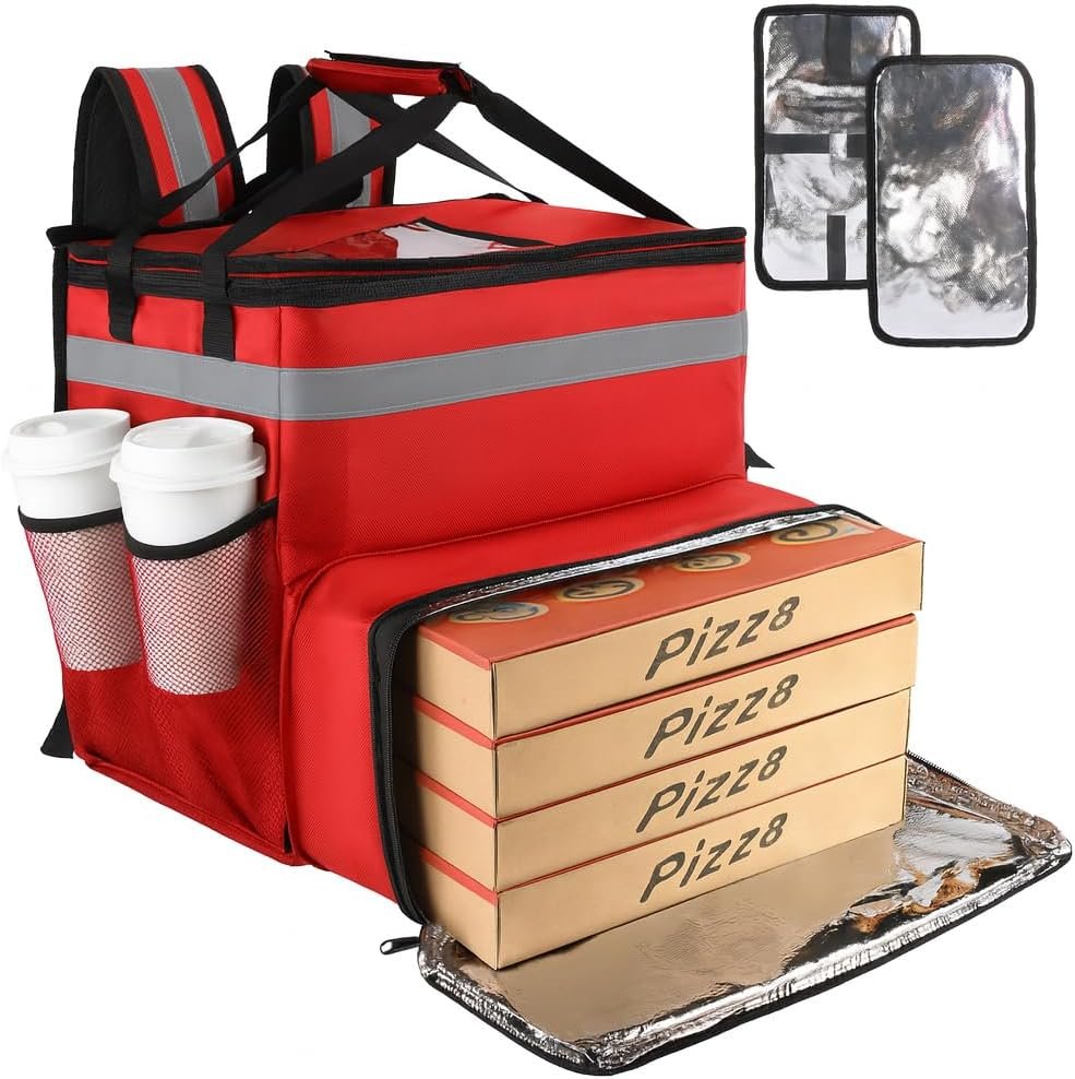 Food Delivery Backpack, Large Insulated Backpack for Doordash/Uber Eeats, Expandable Cooler Bags for Bike/Motorcycle with Reflective Strip/Cup Holders,Reusable Pizza Food Delivery Bag with Hand Straps