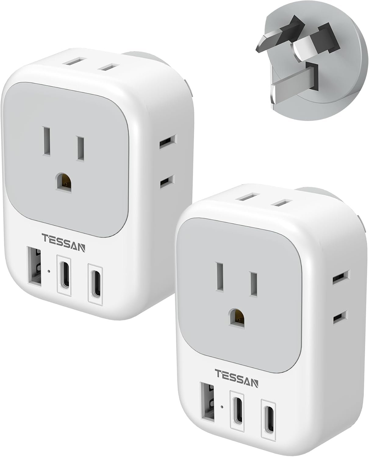 Australia Plug Adapter 2 Pack, TESSAN New Zealand Power Adapter with 4 Outlets 3 USB (2 USB-C), Type I Travel Adaptor for US to Australian Argentina China Fiji Samoa Tonga Kiribati