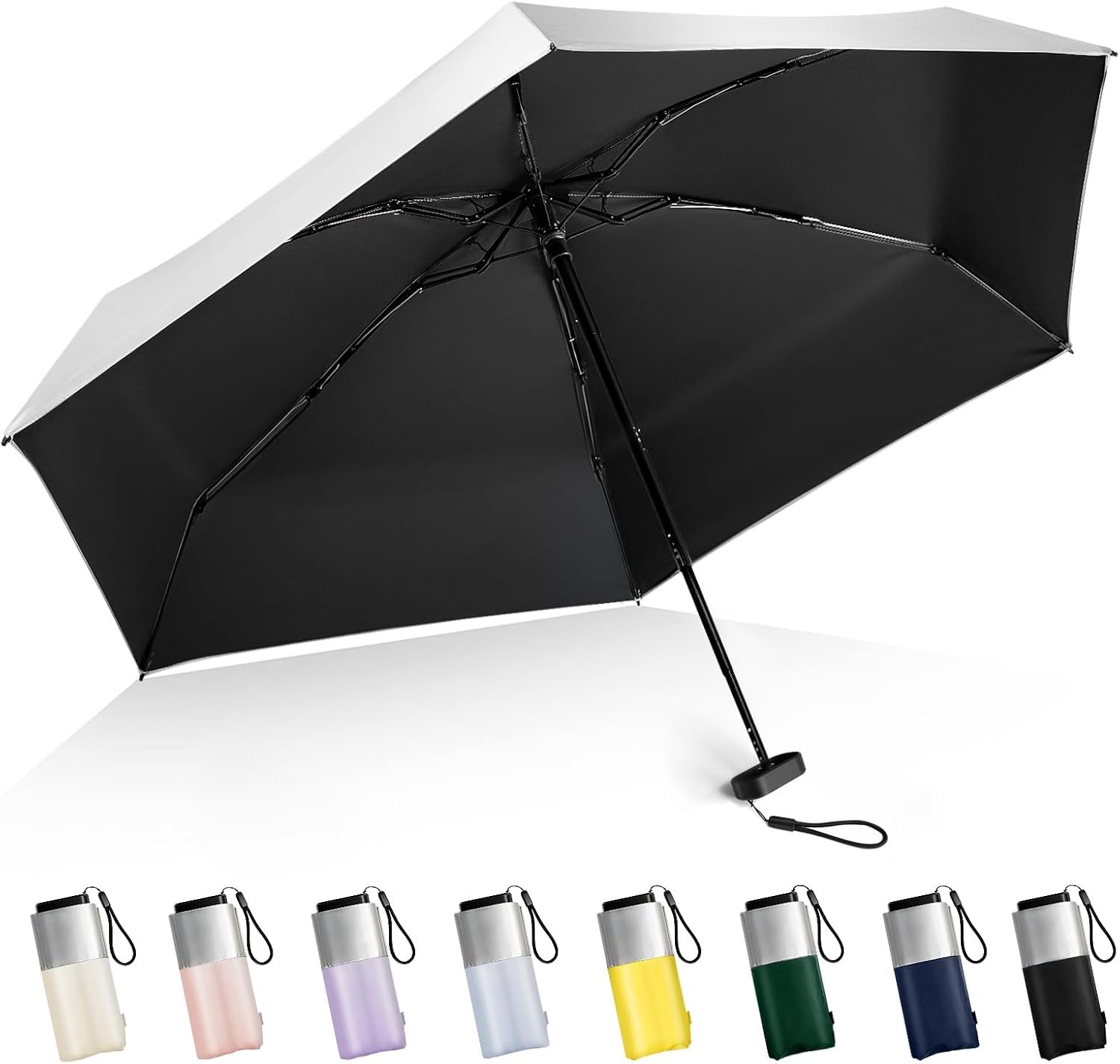 LEAGERA Mini Umbrella For Purse – UPF 50+ UV Blocker Sun Protection Umbrella, Small Micro Travel Parasol Design for Women, Black