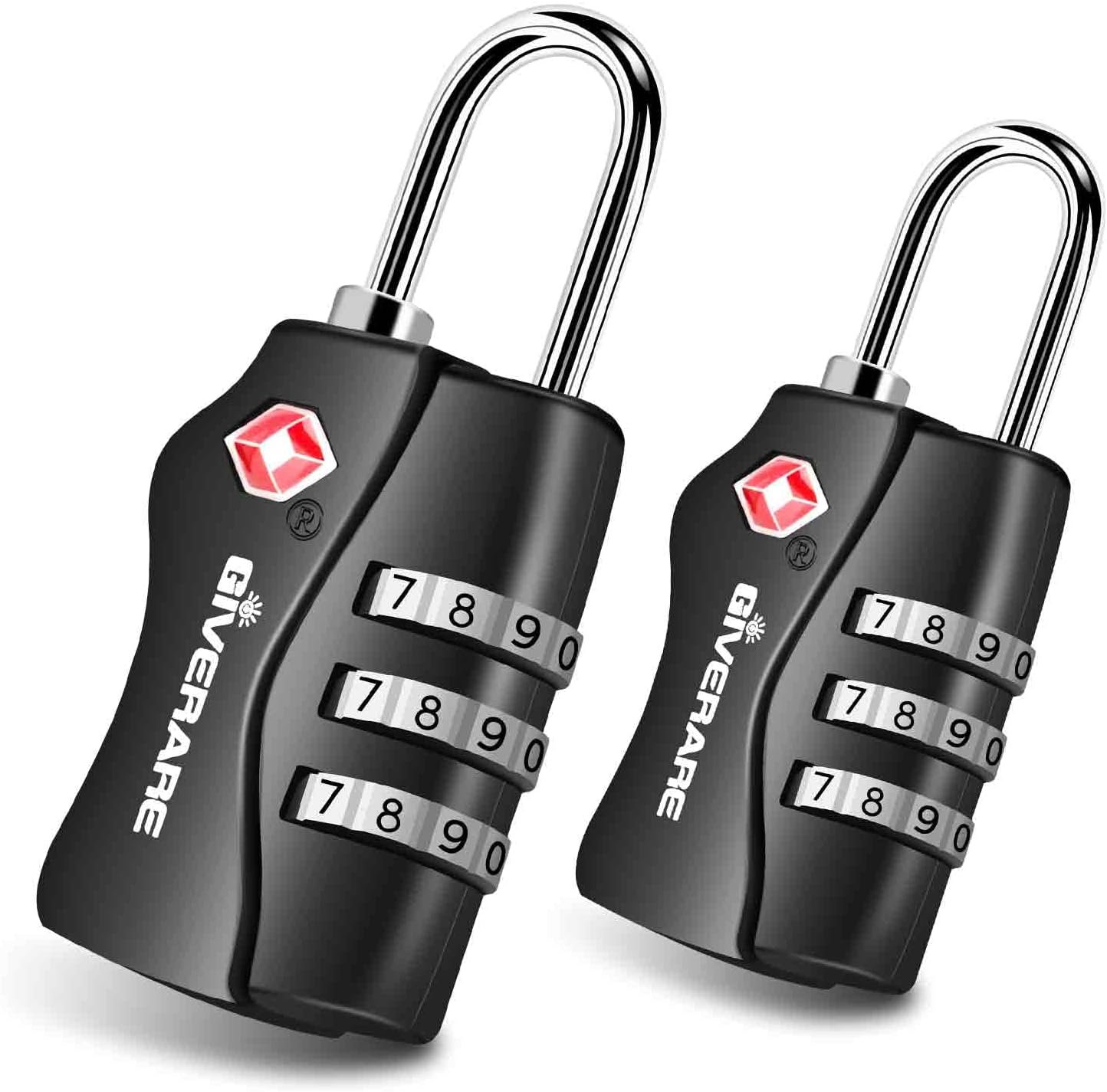 2 Pack TSA Approved Travel Luggage Locks, Combination Lock Keyless, 3-Digit Padlocks, Travel Sentry Accepted Compatible Padlock for Gym Locker, Golf Bag Case, Backpack, Black-by GIVERARE
