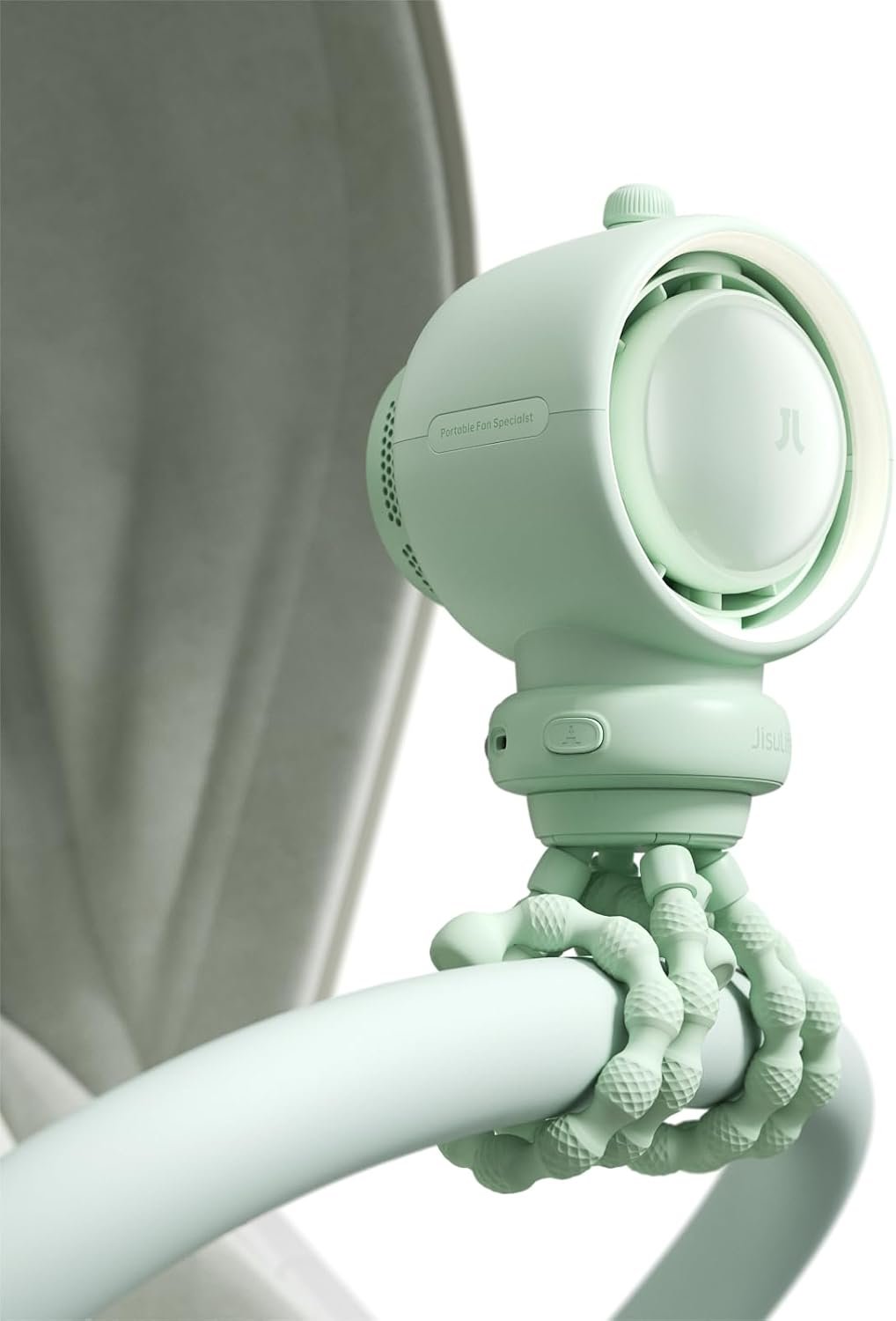 JISULIFE Stroller Fan Baby Large, Safe Bladeless for Crib, Desk, Portable Battery Rechargeable Cooling Fan with Air Turbo Tech, LED Display, Night Light, Food-Grade Gift for Mom/Dad/Friend – Green