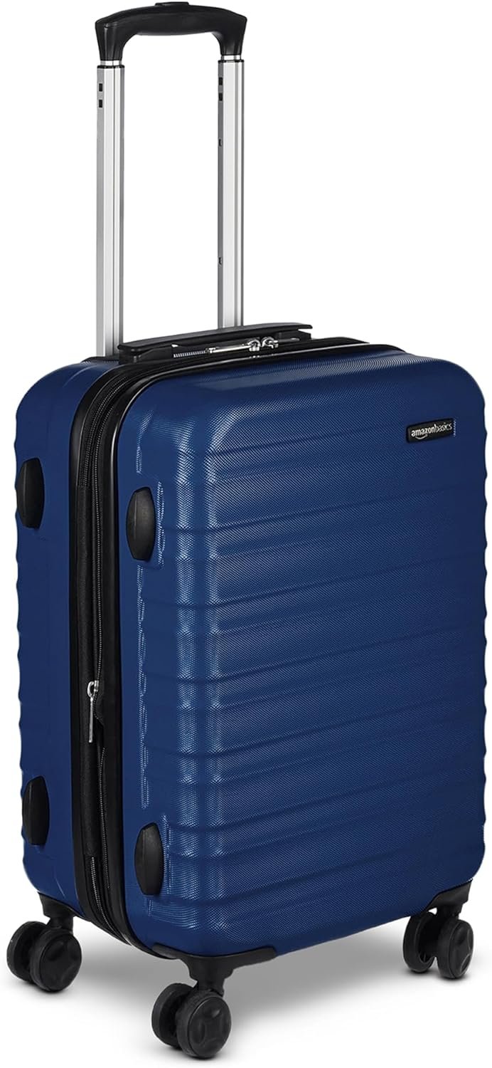 Amazon Basics 21″ Hardside Carry-On Luggage, Hardshell Suitcase With Wheels, Expandable For Up to 25% More Space, With Scratch-Resistant Surface, Four Multi-directional Wheels, Navy Blue