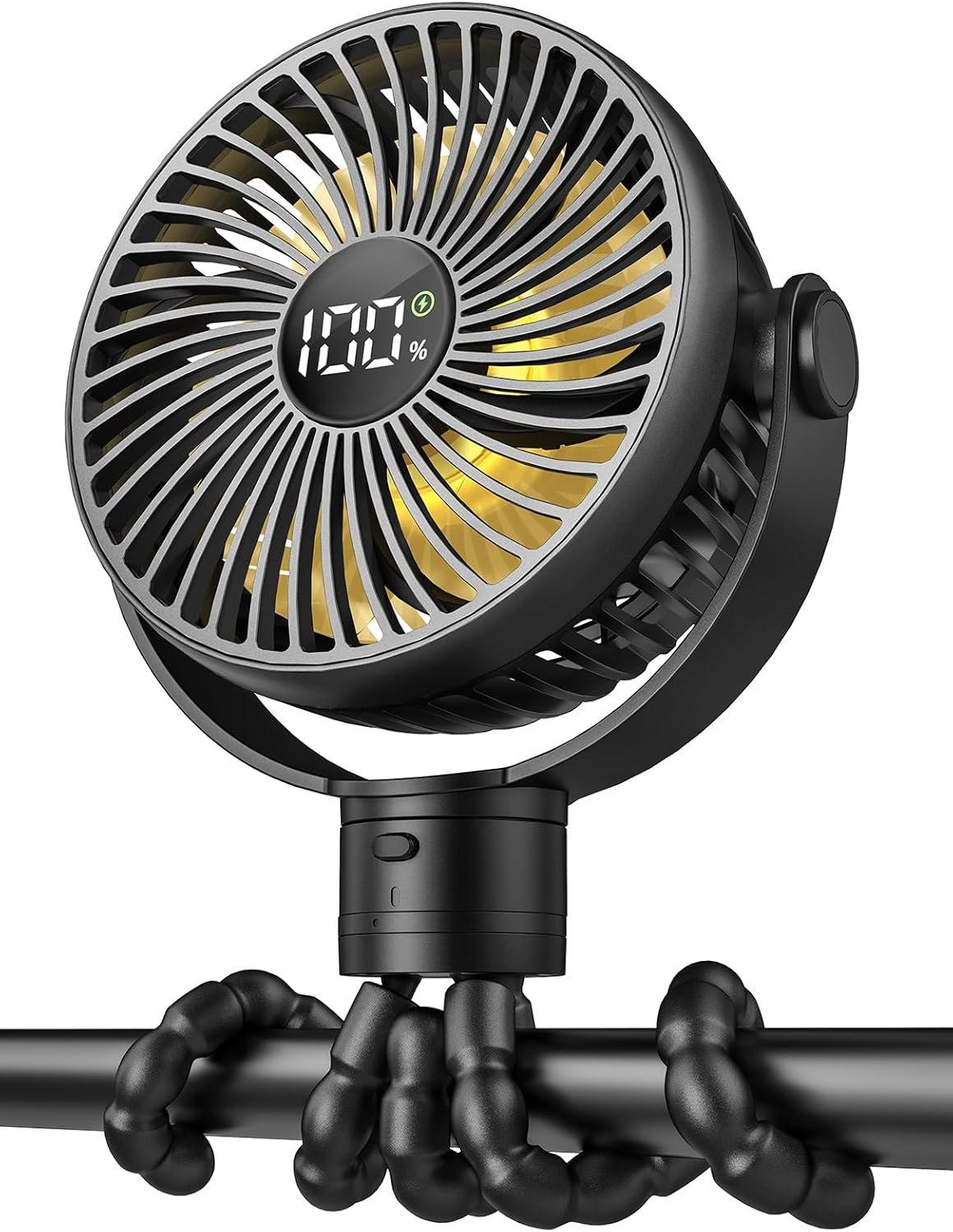 Portable Stroller Fan, 4000mAh Rechargeable Clip on Baby Fan 25H Battery Life, Head Detachable 360° Rotate Mini Fans, 4 Speed Personal Fans with Night Light for Car Seat Crib Bike Treadmill, Black