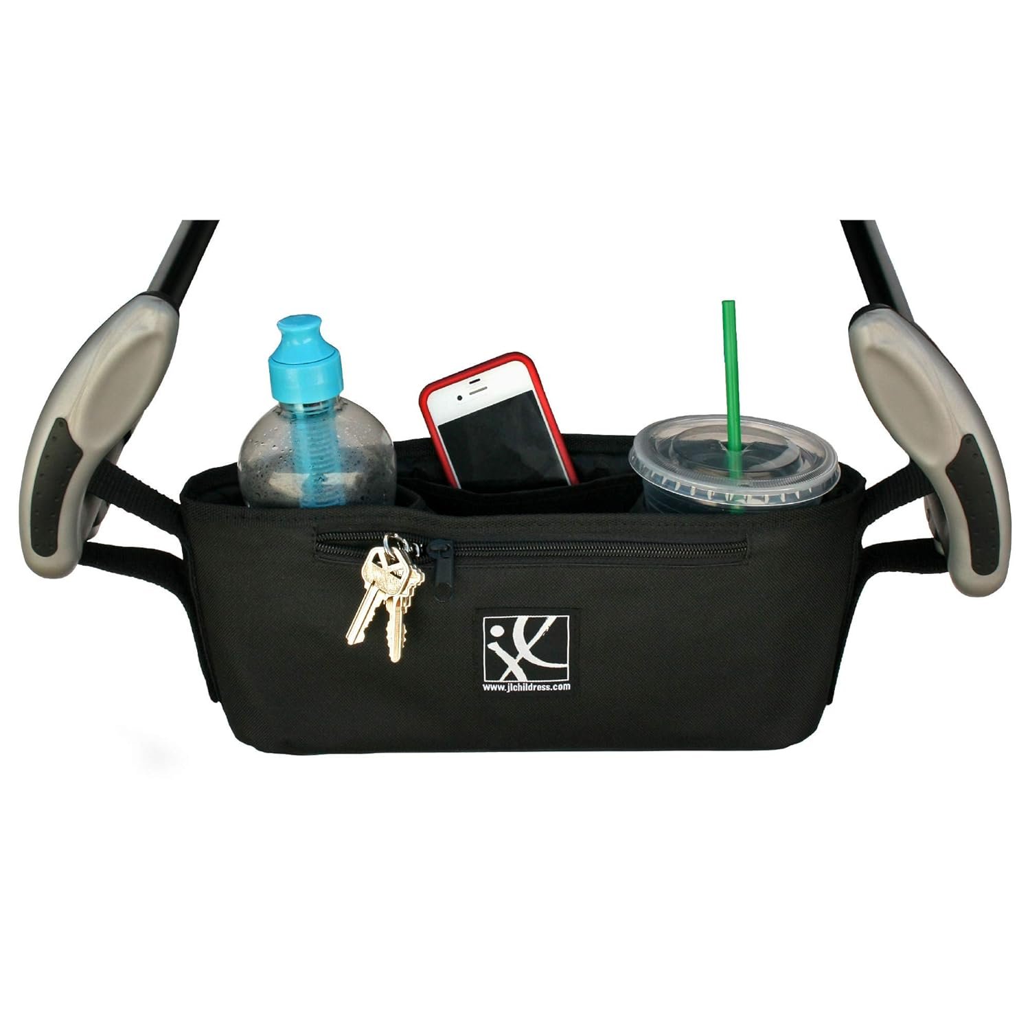 J.L. Childress Cargo ‘N Drinks Parent Tray – Universal Stroller Organizer – Stroller Accessory with Insulated Cup Holders and Cell Phone Pocket – for Umbrella Strollers, Doona, Graco and More – Black