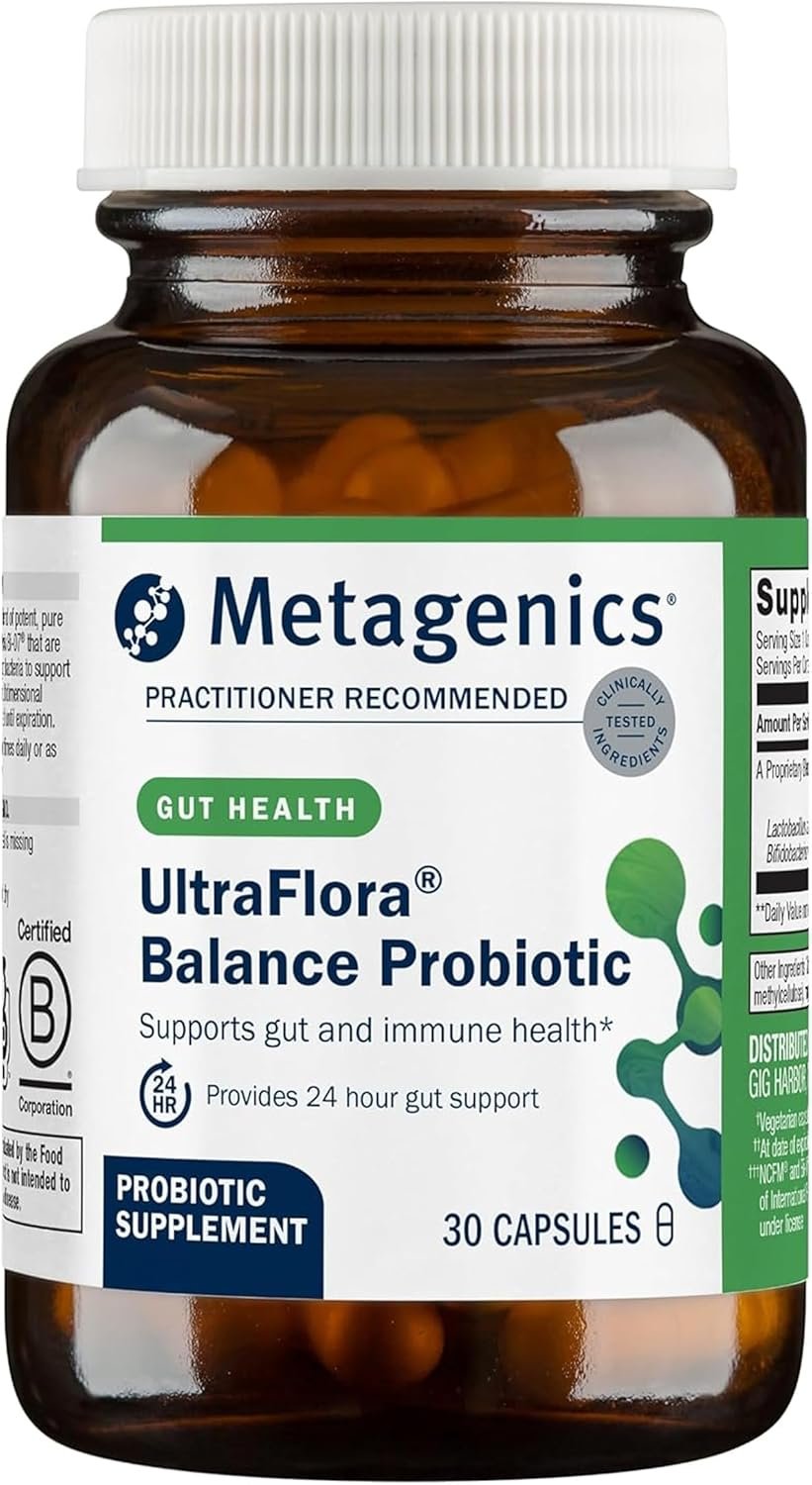 Metagenics UltraFlora Balance Probiotic – Shelf-Stable Daily Gut Health Supplement for Digestive & Immune Support* – Non-GMO & Gluten-Free – 30 Capsules