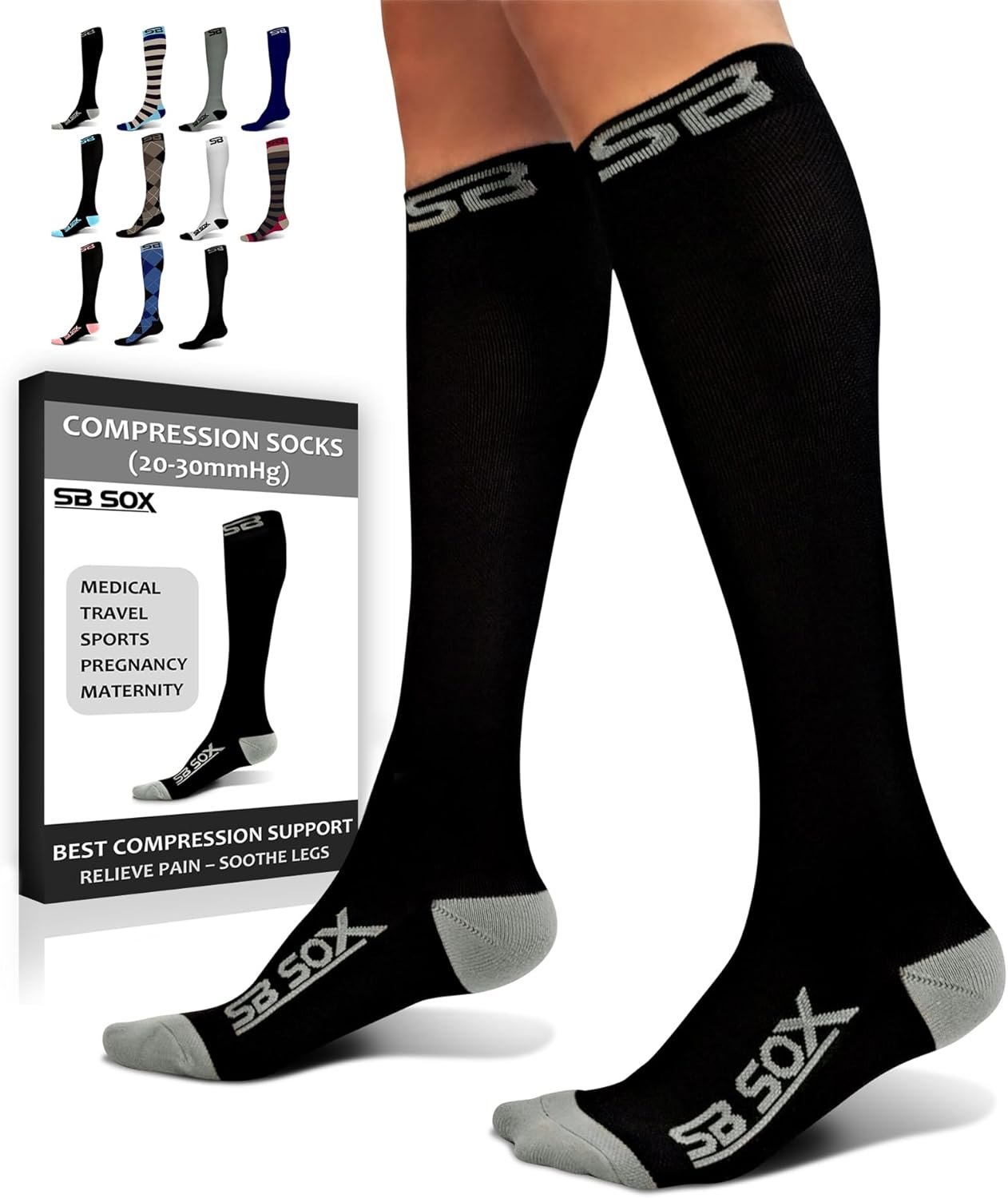 SB SOX Compression Socks for Men & Women (20-30 mmHg) – Best Support Stockings for Travel, Medical, and Sports – Perfect for Everyday Wear