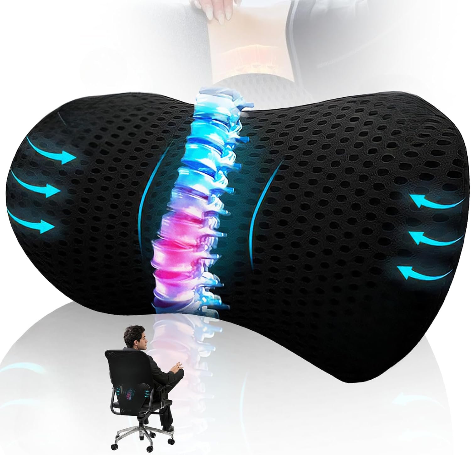 Mullow® Lumbar Support Pillow for Office Chair | for Low Back Pain Relief | Memory Foam Ergonomic Sreamline | for Car, Office Chair, Home, Bed, Seat Cushion