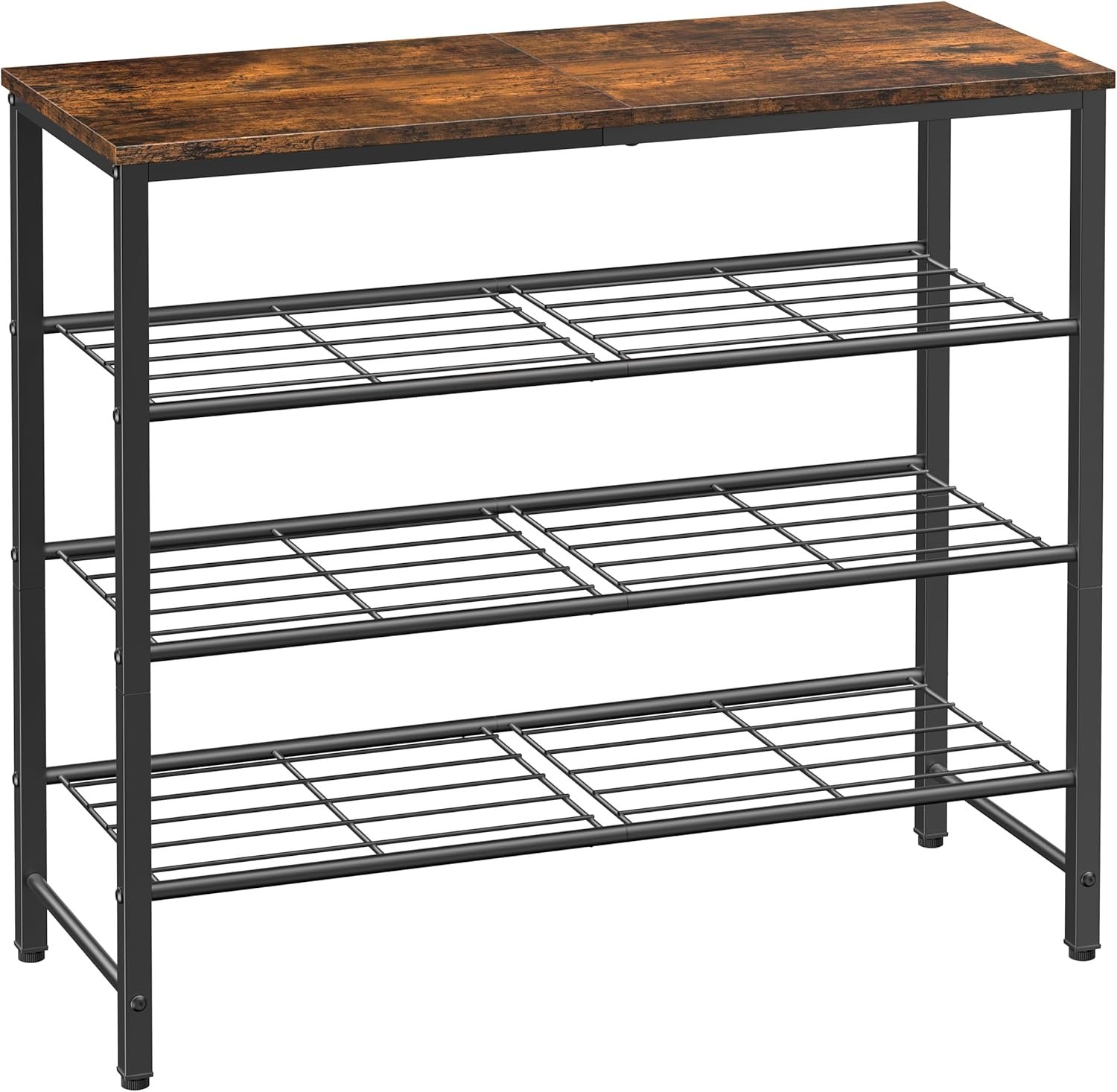 Kitsure Shoe Rack for Closet, Rustic Brown Shoe Organizer with Leveling Feet, Sturdy & Rust-Proof Shoe Storage for Entryway, Bedroom, Living Room, 29.5″ x 11.4″ x 24.8″, Brown