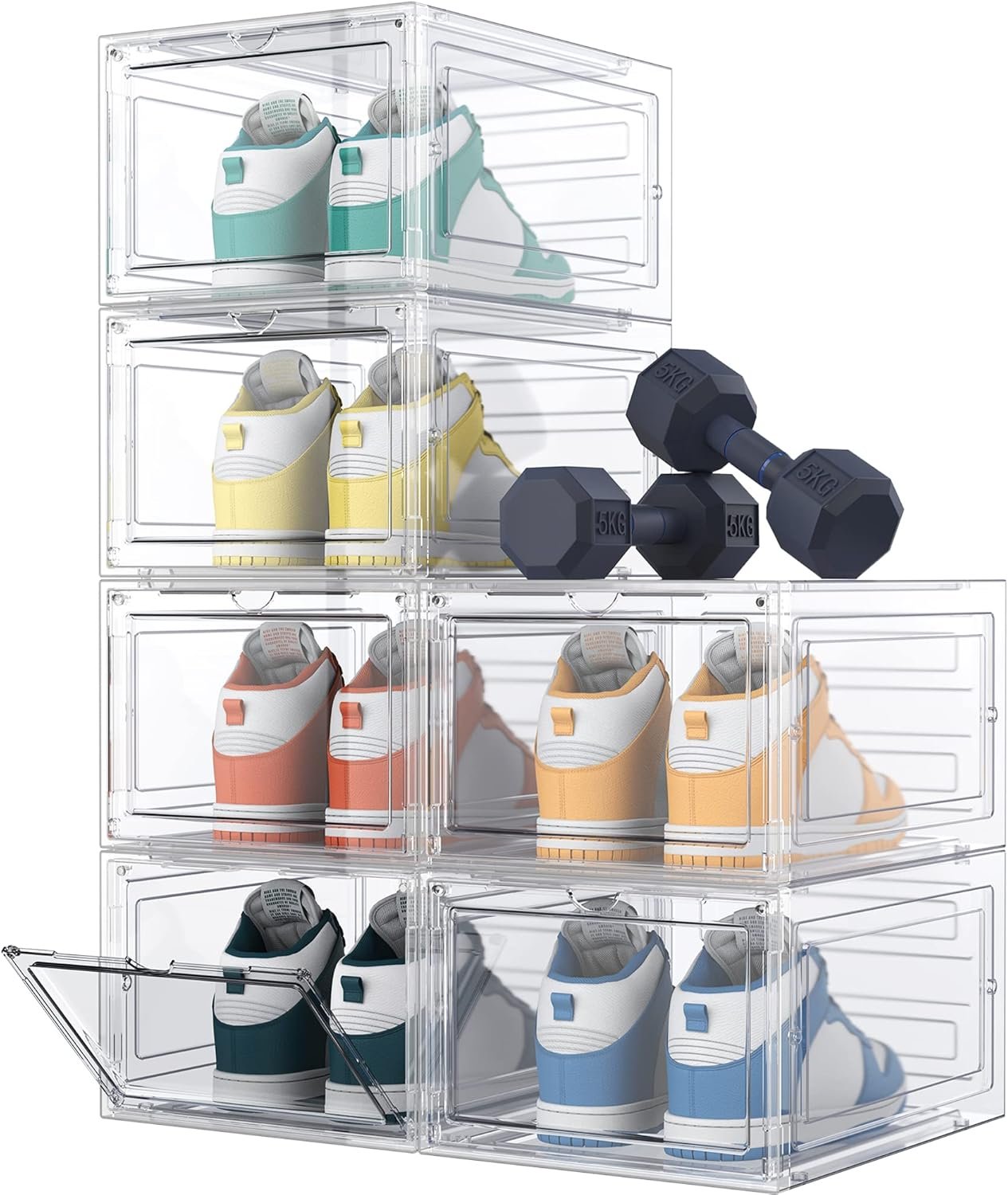 HOMIDEC Shoe Storage, 6 Pack Shoe Organizer Clear Hard Plastic Shoe Box, Shoe Boxes Clear Plastic Stackable, Shoe Boxes with Lids for Size 13, Transparent