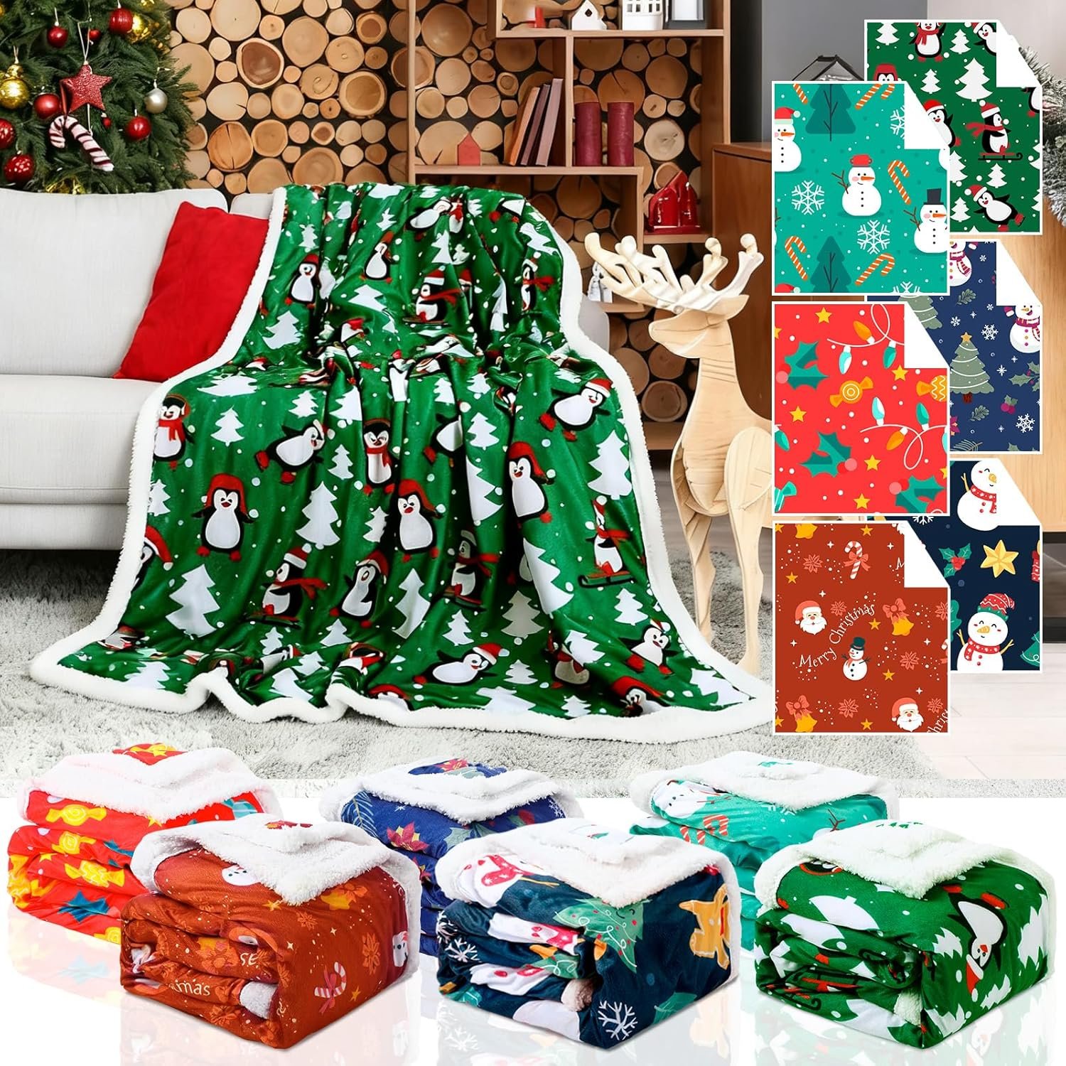 6 Pcs Christmas Throw Blankets 40 x 50 Inch Xmas Sherpa Fleece Throw Blanket Christmas Decor and Warm Winter Fuzzy Cozy Holiday Carpet for Gift Home Couch Bed Sofa