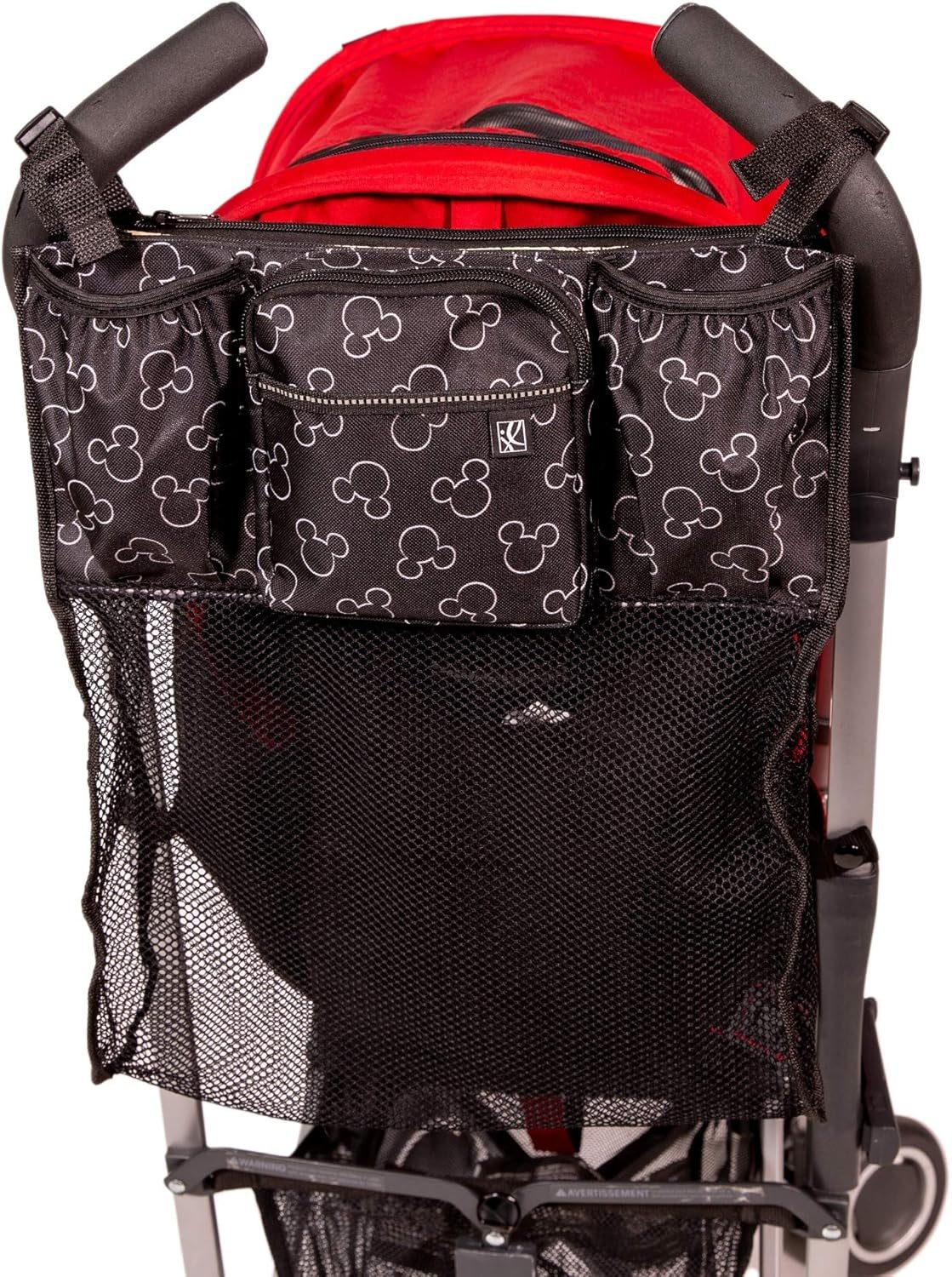 Disney Baby by J.L. Childress Cups ‘N Cargo Stroller Caddy Organizer with Cup Holder – Stroller Accessories Bag, Travel Essential, Mesh Storage Attachment, Universal Fit – Mickey Mouse, Black