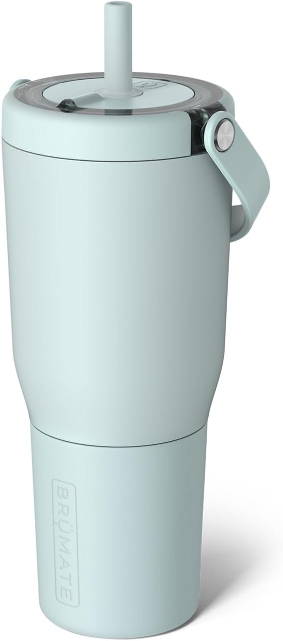 BrüMate Resa 35oz 100% Leakproof Travel Tumbler w/Handle & Straw | Flexible SoftSip Straw | Silicone Sleeve for Durability | Stainless Steel | Cup Holder & Travel Friendly Water Bottle (Blue Agave)