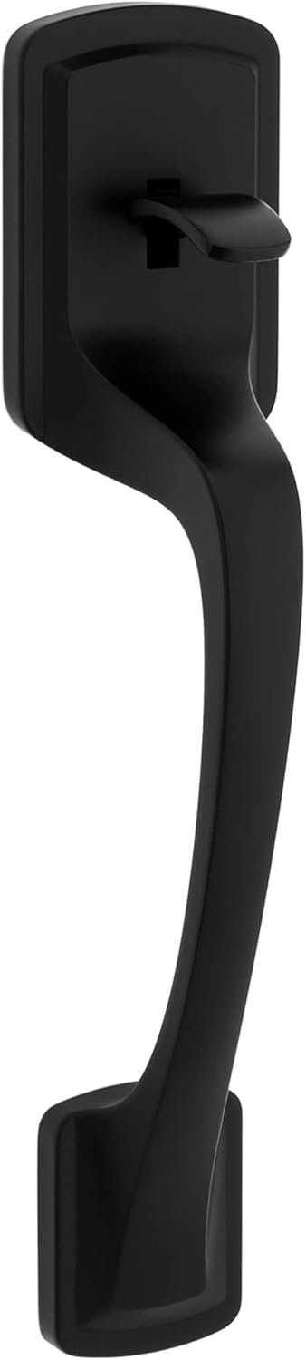 Kwikset Prague Front Door Handle No Lock, Entry Handleset Exterior with Interior Door Knob, Non-Locking, Matte Black, Deadbolt Not Included, with Microban Protection