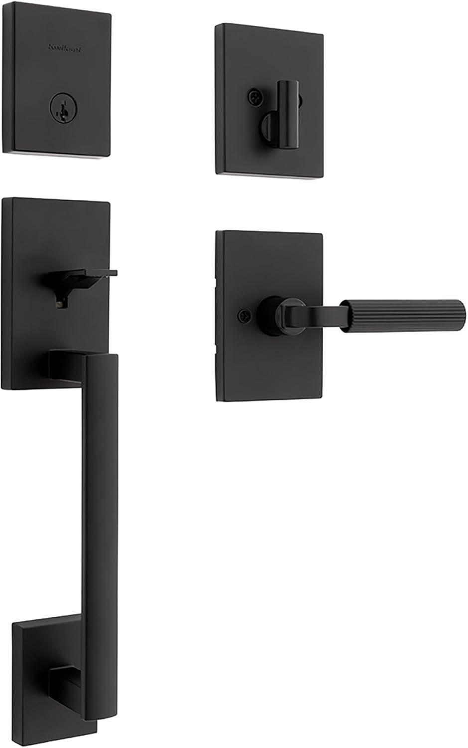 Kwikset San Clemente Front Door Lock Handle and Deadbolt Set, Entry Handleset with Mirada Reversible Lever, Matte Black, Pick Resistant SmartKey Rekey Deadbolt Security, with Microban Protection