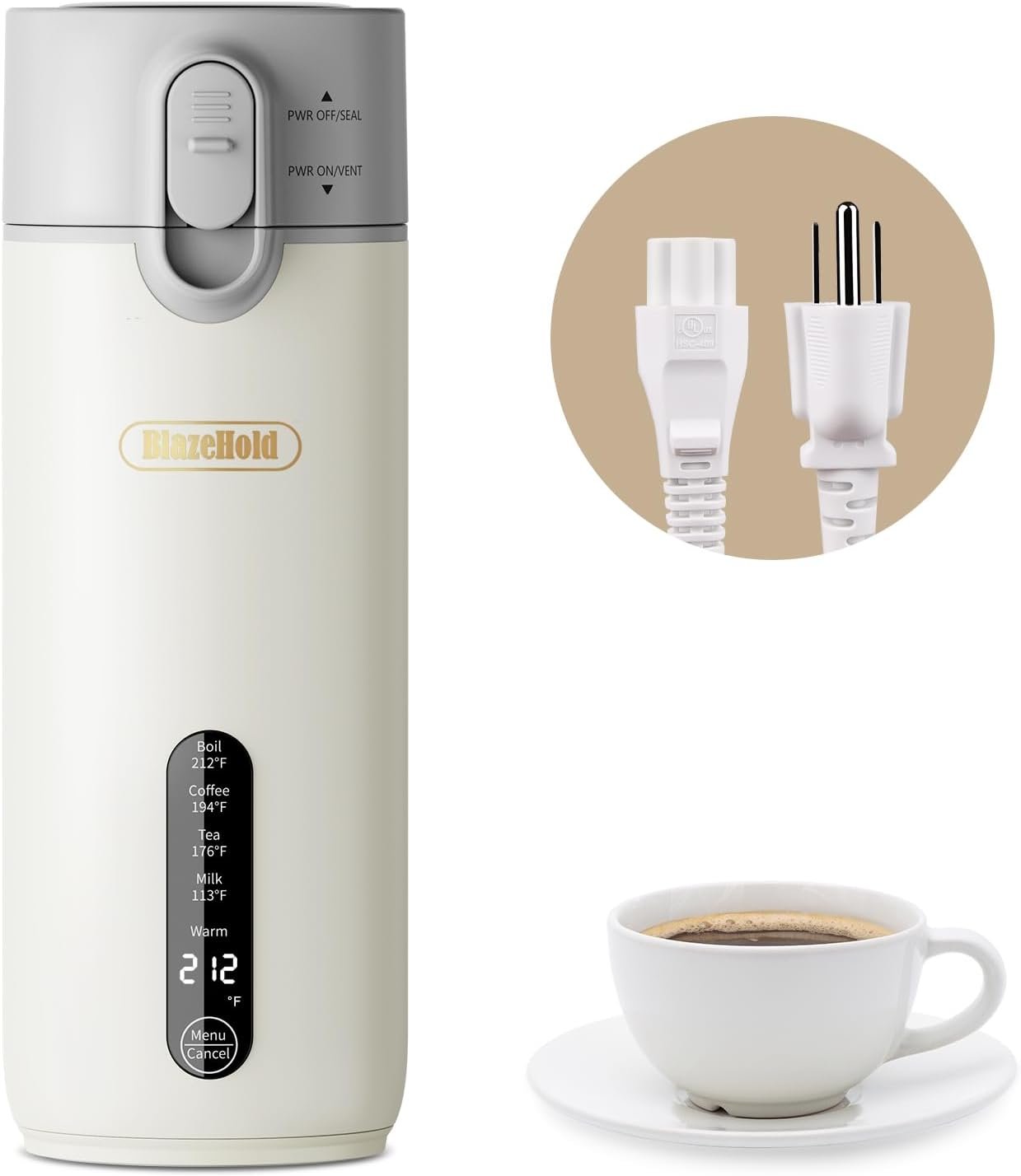 Plug In Travel Portable Electric Kettle, Food-Grade 316 Stainless Steel (300W/400ML) Fast-Boil Small Hot Water Boiler with 4 Temp Settings, Keep Warm, Auto Shut-Off & Boil-Dry Protection