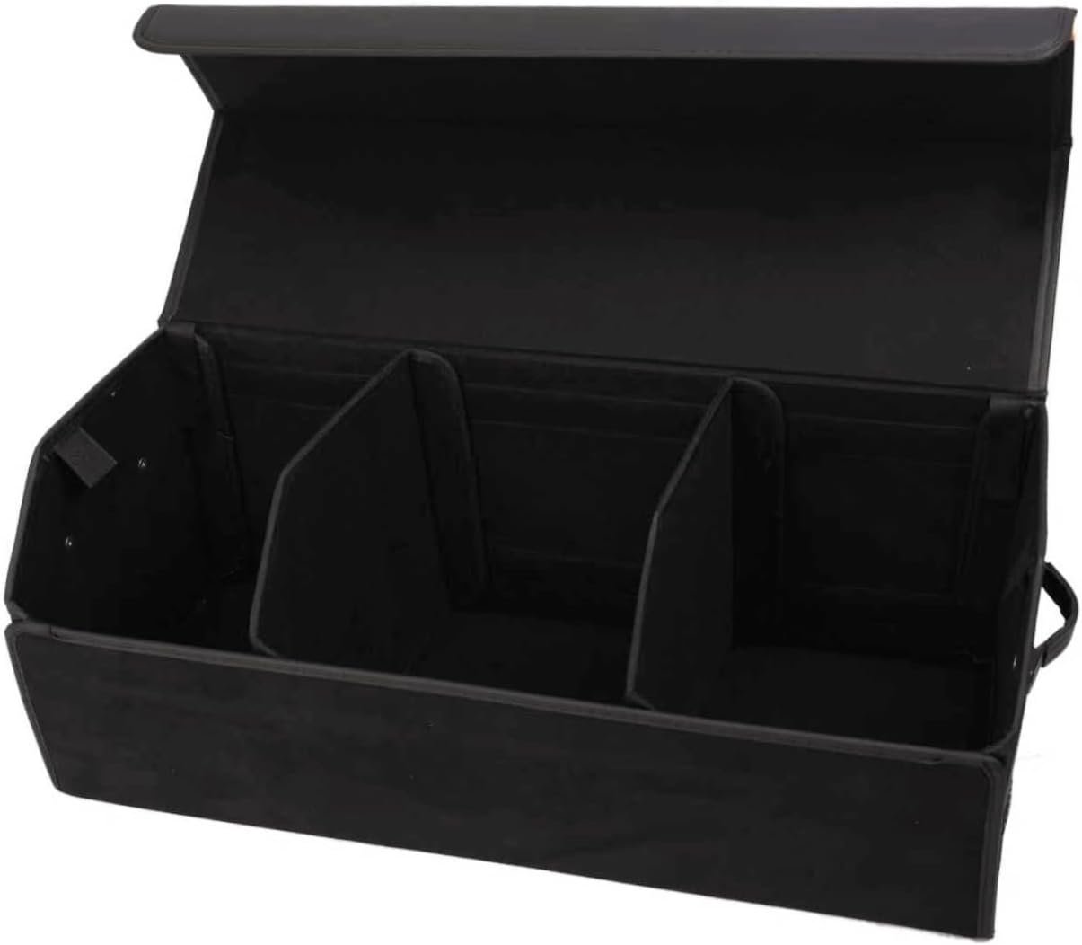 Car Organizers for Trunk for Suv Sedan, Leather Storage Box,Extra Large,Magnetic Lid,Collapsible and Adjustable, Collapsible Suede velvet， Black
