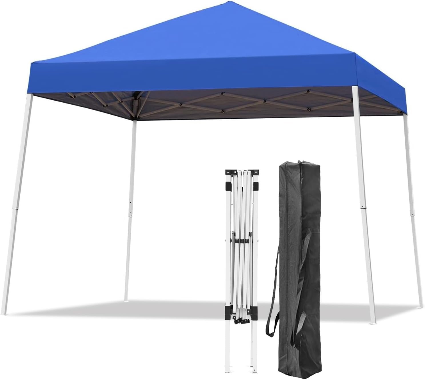 Canopy Tent, 10X10 FT Pop Up Canopy Outdoor Instant Tent Slant Legs with Carrying Bag, Portable Gazebo Shelter for Patio Deck Garden and Beach – 8X8 FT Canopy Cover, Blue