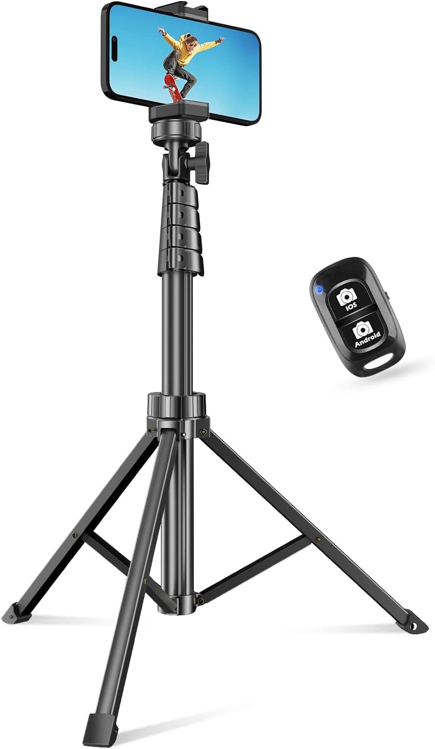 SENSYNE 62″ Phone Tripod & Selfie Stick, Extendable Cell Phone Tripod Stand with Wireless Remote and Phone Holder, Compatible with iPhone Android Phone, Camera