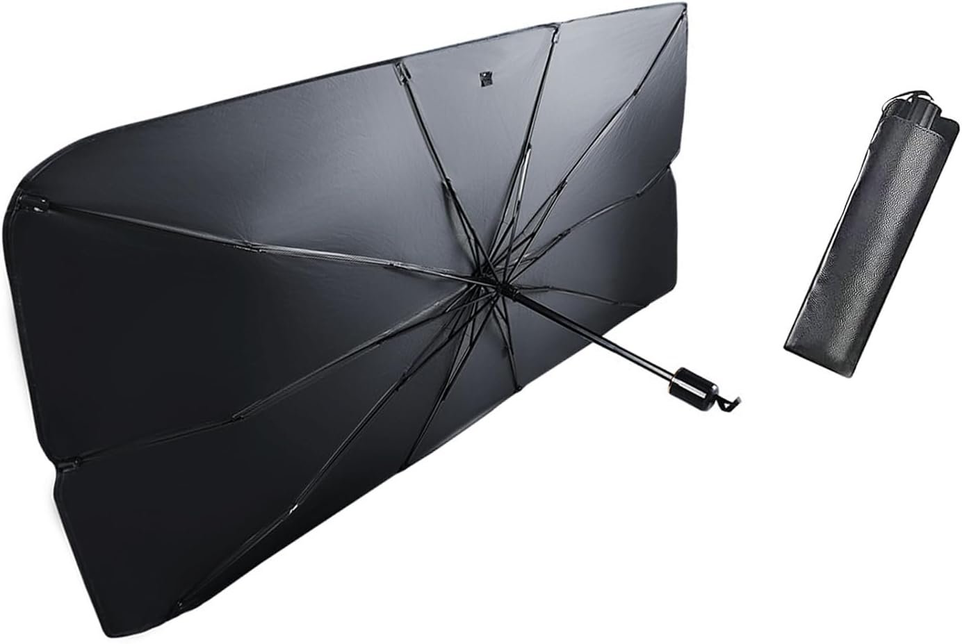 leechio 1 PC Windshield Sun Shade Umbrella, Sun Protection and Heat Insulation Front Windscreen Umbrella Sunshade, 54.3″ x 29.5″ Foldable Retractable Heat Insulation Protection, for Most Cars (Silver)
