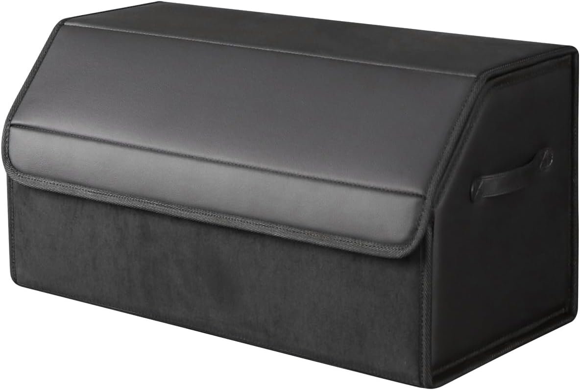 car organizers and storage for SUV,trunk organizer for sedan, leather foldable sleek box with lid,collapsible cargo bins, tool accessories containers,Collapsible Suede velvet (18 inch Covered)