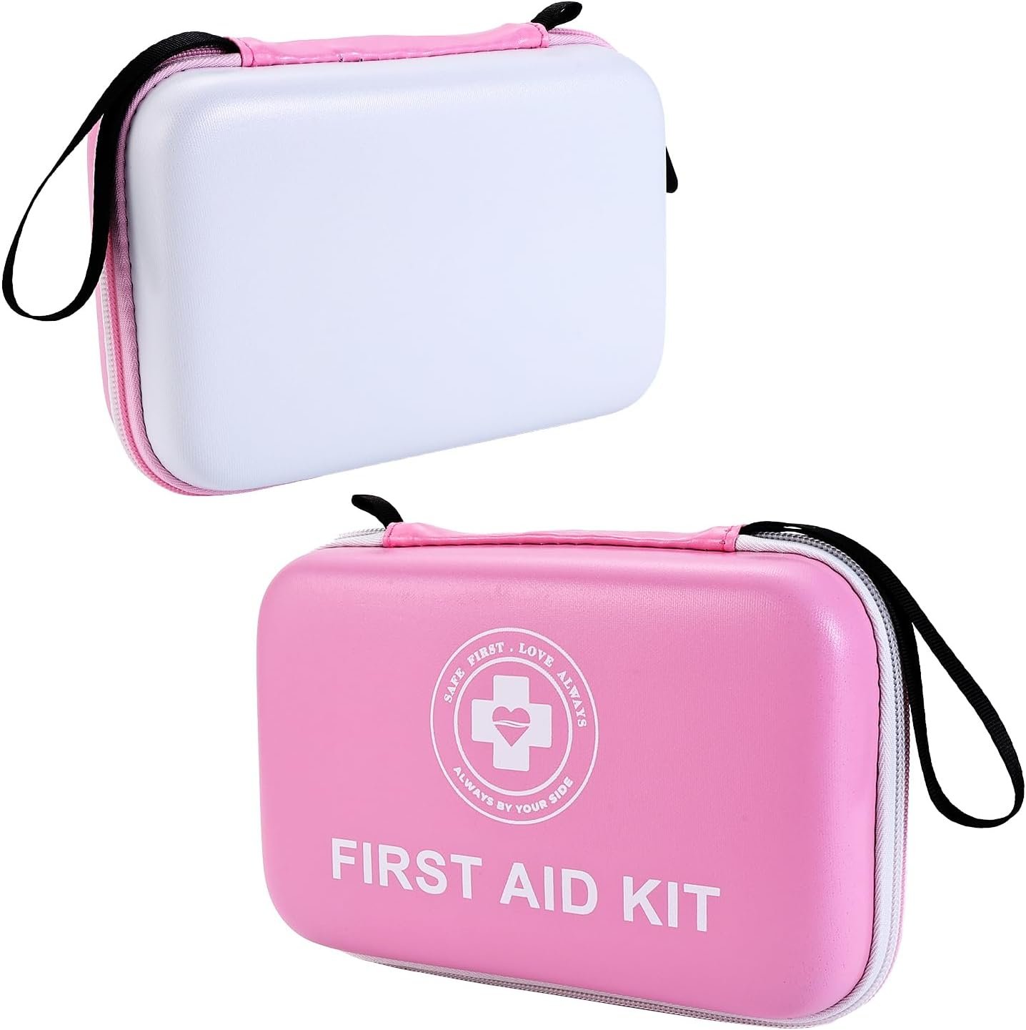 Premium First Aid Kit – 305 Piece Dual-Color Emergency Kit with Hard Shell & Fluorescent Interior Coating, Compact Survival Kit for Home, Car, Travel, Hiking & Outdoor (Pink/White)