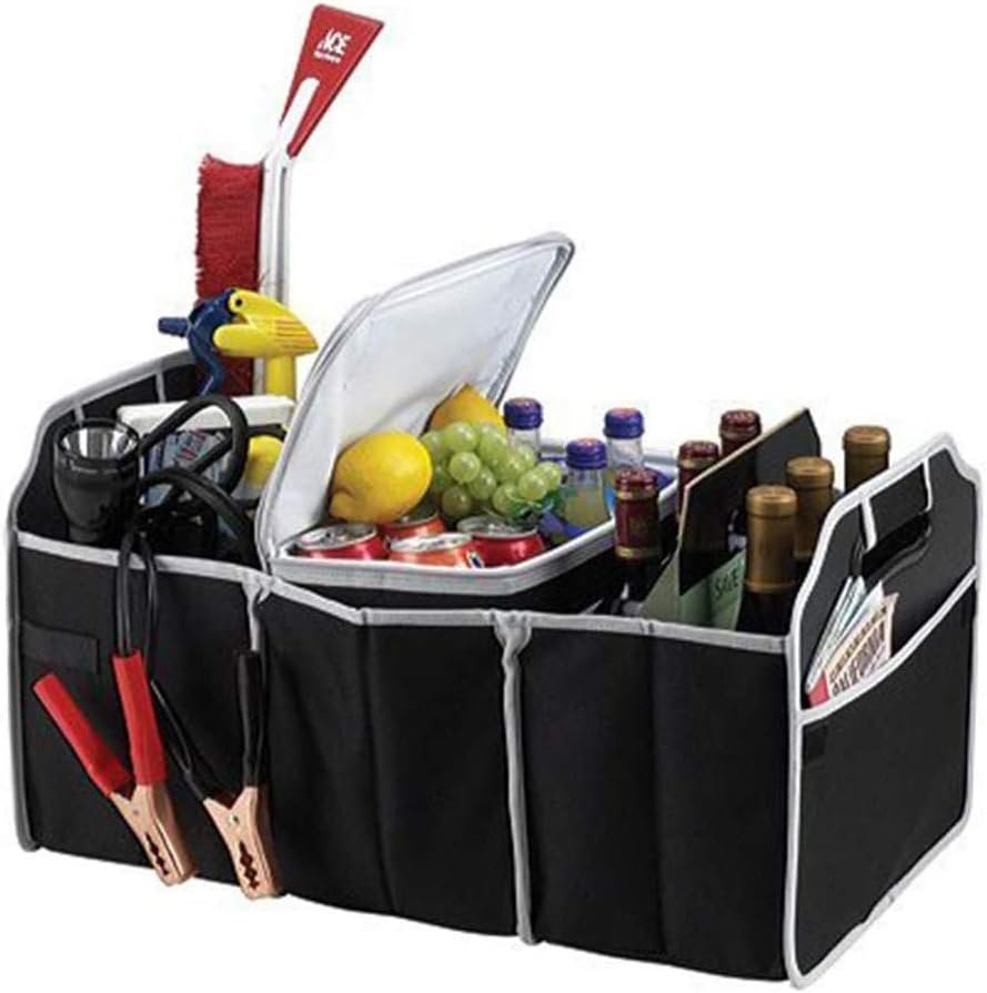 Car Trunk Organizer, Black, 3 Large Sections of Storage, Store Your Cleaning Supplies, Emergency Gear, Groceries, Tools, Great For On The Go Moms