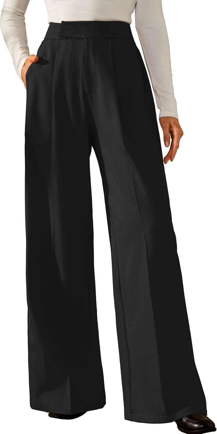 Arach&Cloz Women’s Wrinkle-Free Pleated Business Wide Leg Pants Fall 2025