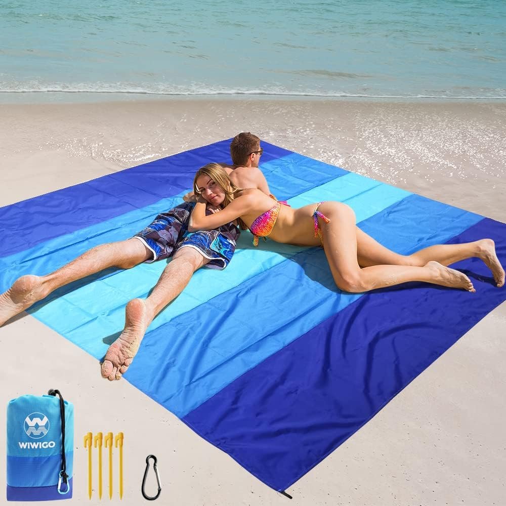 Beach Blanket Waterproof Sandproof Beach Mat 79″ X 83″/10’x9’for 2-8 Adults Quick Drying Outdoor Picnic Mat Beach Accessories for Travel, Camping, Hiking