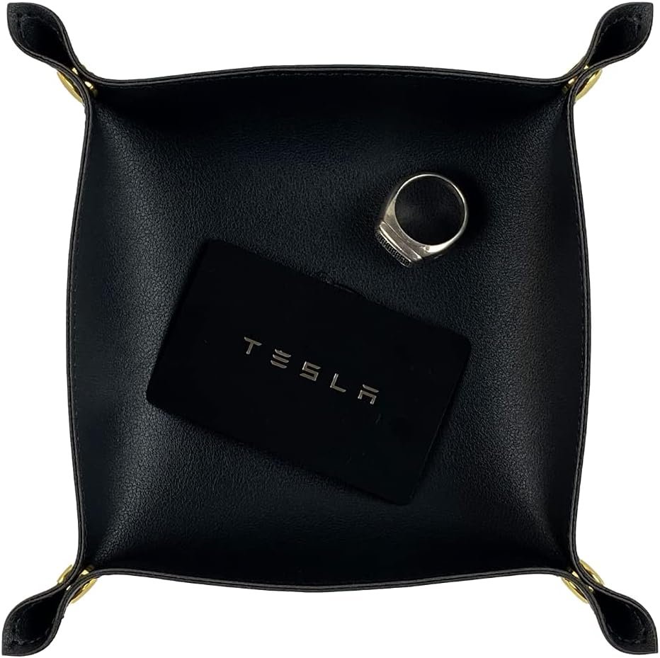 Vegan Leather Foldable Travel Valet Tray (Black)