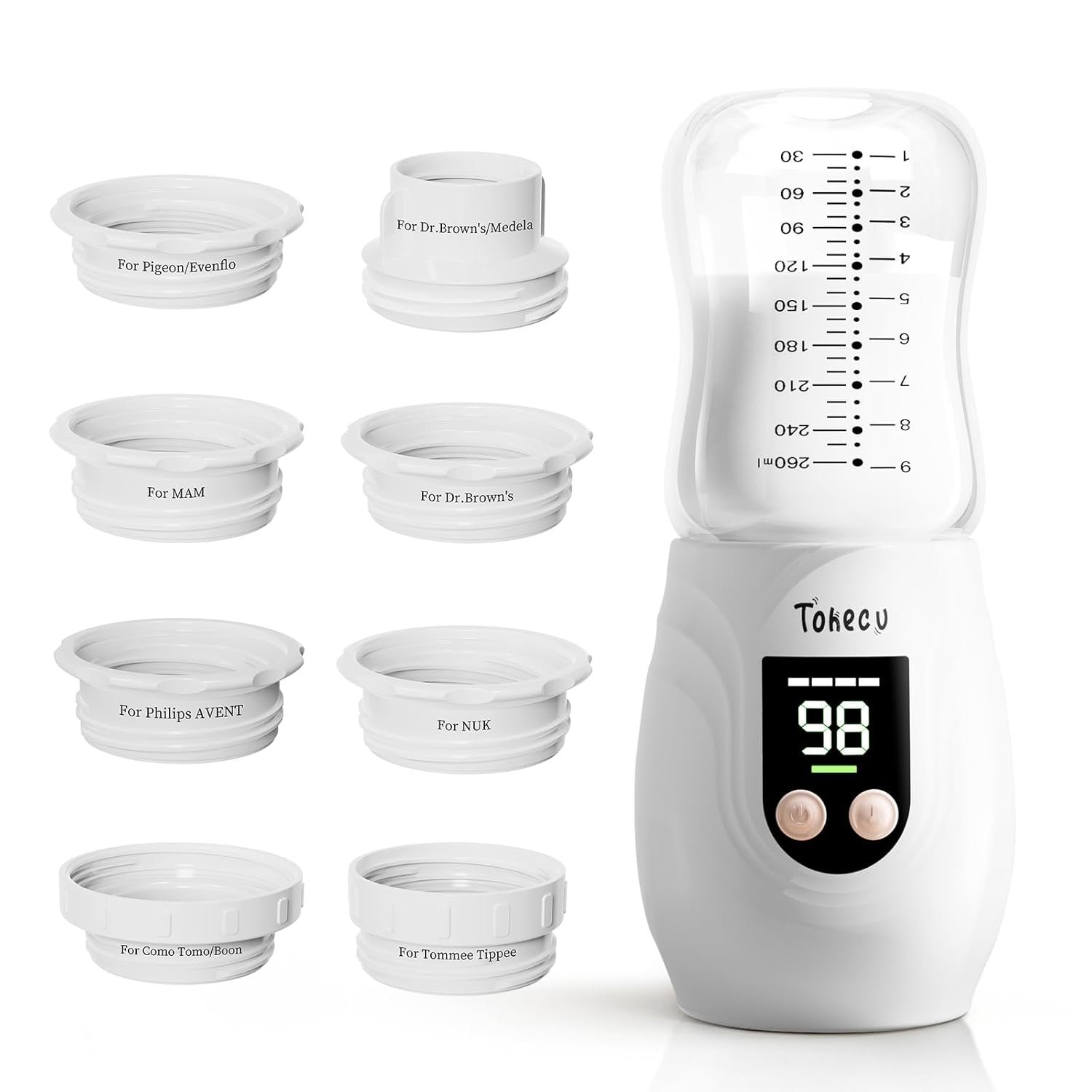 Portable Bottle Warmer for Travel with Glass Bottle, 8 Adapters, Baby Bottle Warmer for Breastmilk On The Go, Double Leak-Proof, Fast Heating, Multi-Level Temperature Control, Automatic Warm-Keeping