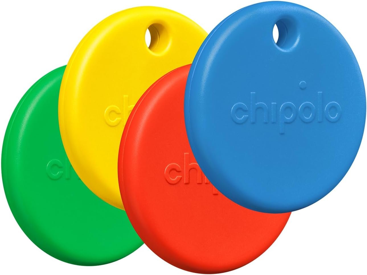 Chipolo POP Tracker Tag – Colorful, Compatible, Loud Bluetooth Tracker with Call Your Phone & Out of Range Alert, Works with Apple Find My or Google’s Find My Device – 4 Pack (Color Mix)