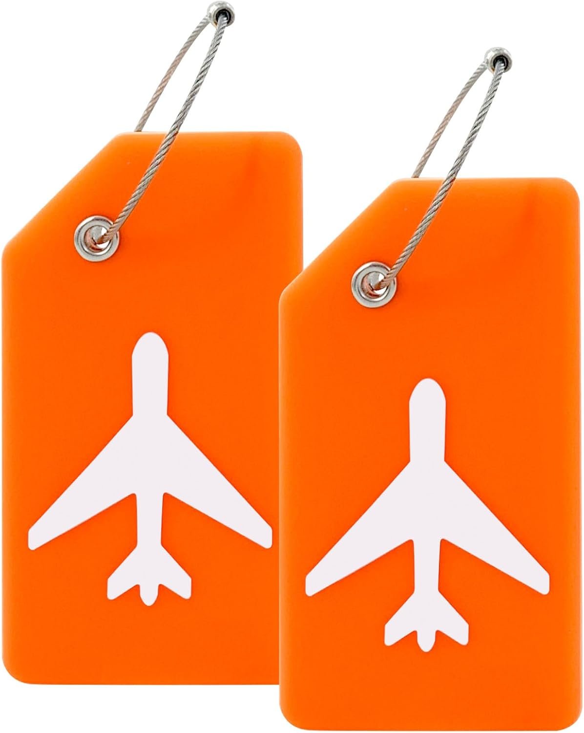 Mziart 2 Pack Silicone Luggage Tags for Suitcases Travel Bag Tags for Luggage, Baggage Suitcase Tags with Privacy Name ID Card (Orange)