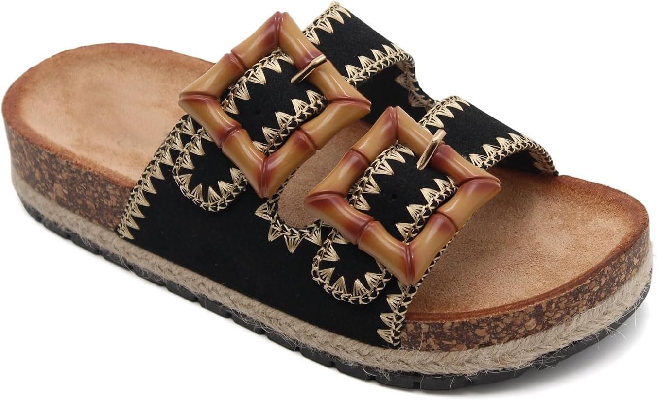 Women’S Buckle Strap Comfortable Cork Sandals Open Toe Flat Sandals A Beach Essential With Arch Support