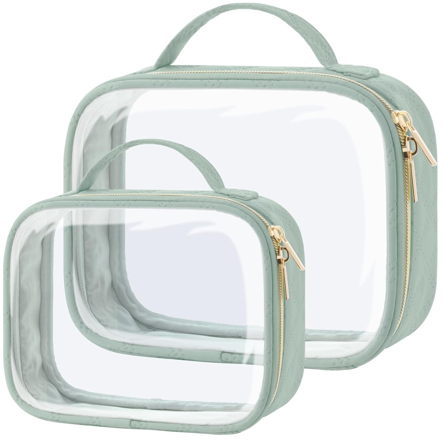 PACKISM TSA Approved Toiletry Bag – 2 Pack Clear Makeup Bag with Handle Large Opening, Toiletry Bag Travel Bags for Toiletries, 1 Medium TSA Quart Carry-On & 1 Large for Checked Luggage, Laurel Green
