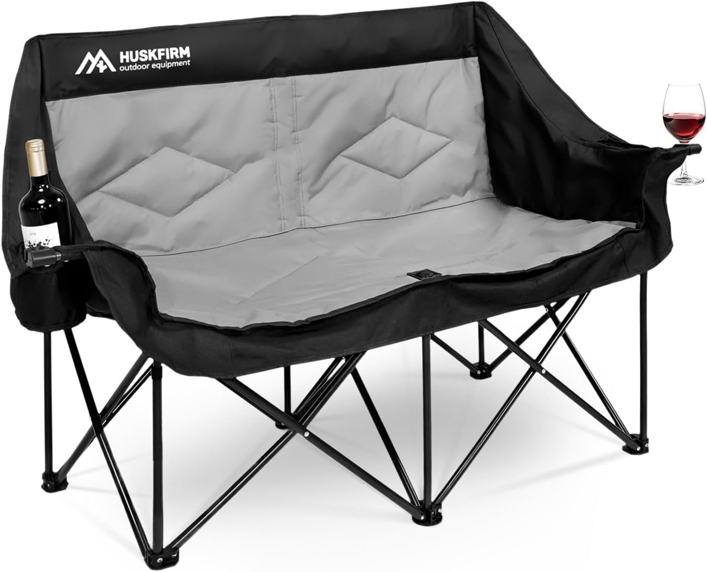 2 Person Camping Chair Oversized Loveseat Camping Chair Double Camping Chairs for Adults Heavy Duty Camping Couch Black Outdoor Folding Chair Portable Patio Lawn Chair