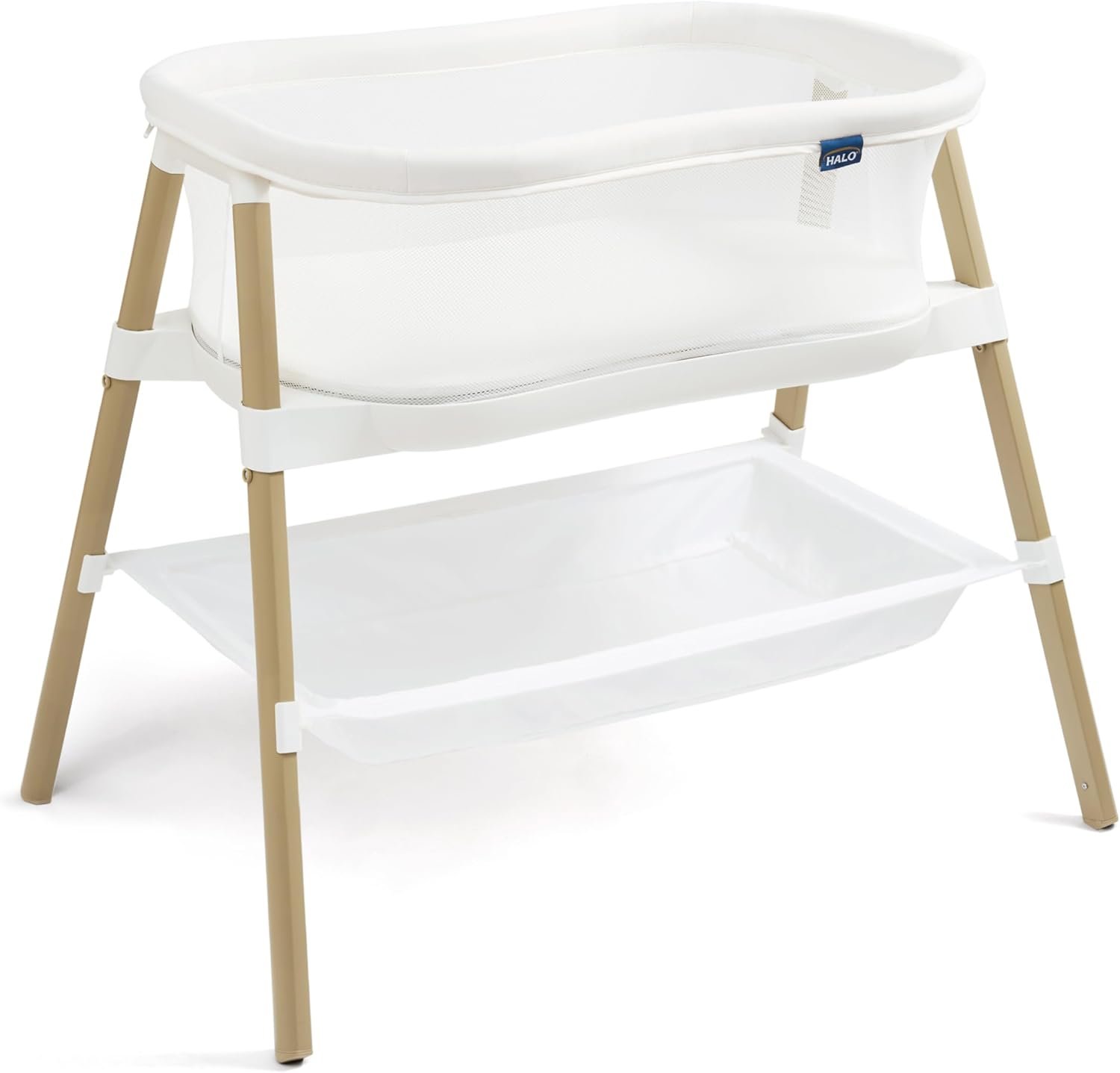 HALO BassiNest Essential Sleeper – Portable Baby Bassinet with Breathable Mesh Sides, Storage Shelf & Easy Assembly – Lightweight, Space-Saving Bedside Crib for Newborns