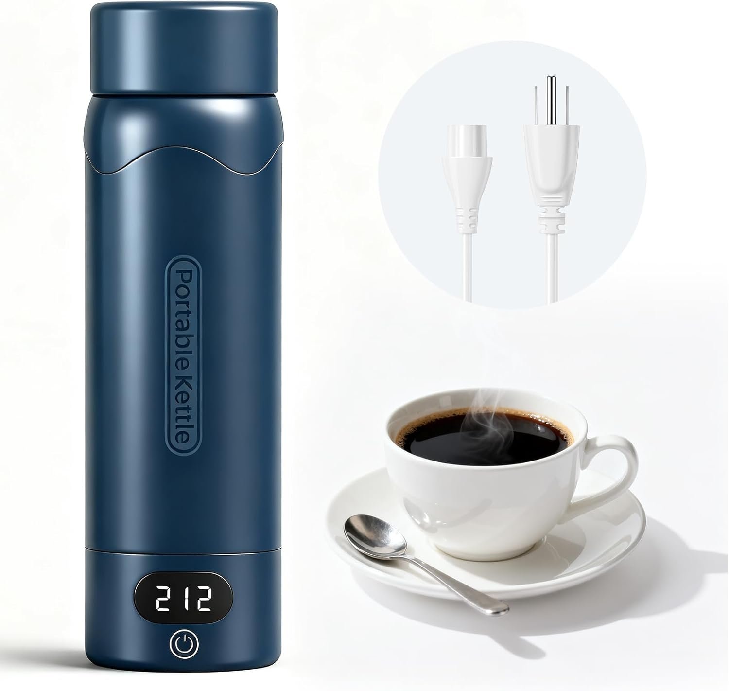 Travel Electric Kettle Portable Mini Kettle, 316 Stainless Steel 16.91Oz/500mL, Small Hot Water Boiler with 4 Temperature,Fast Boiling water with Auto Shut-Off and Boil Dry Protection Blue