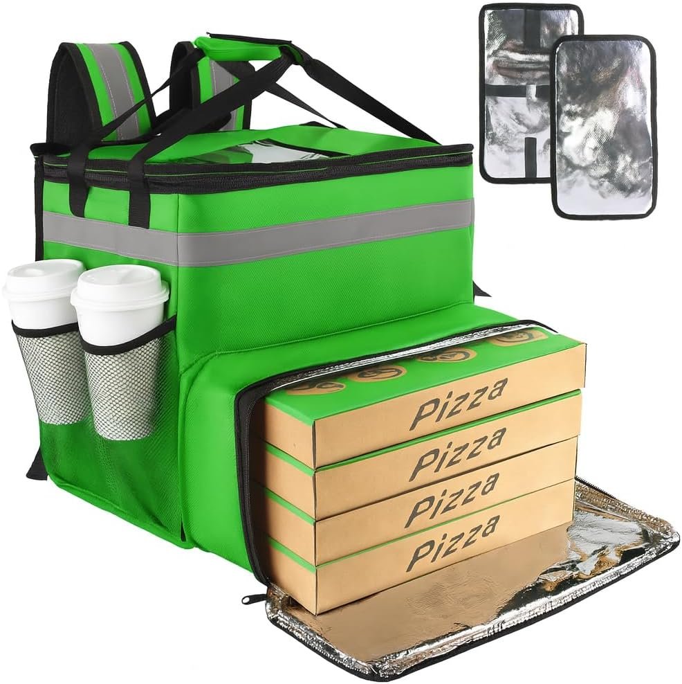 Food Delivery Backpack,Large Insulated Backpack for Doordash/Uber Eeats, Expandable Cooler Bags for Bike/Motorcycle with Reflective Strip/Cup Holders,Reusable Pizza Food Delivery Bag with Hand Straps