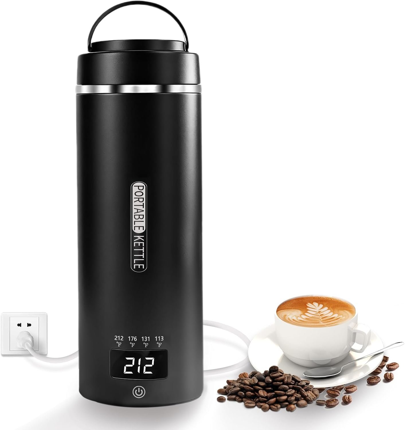 Travel Mini Kettle Portable Small Electric Kettle with Plug-in Boiling & Keeps Warm via USB, Portable Water Boiler with 4 Temperature Settings, 304 Stainless Steel with Auto Shut-off 16oz(Black)