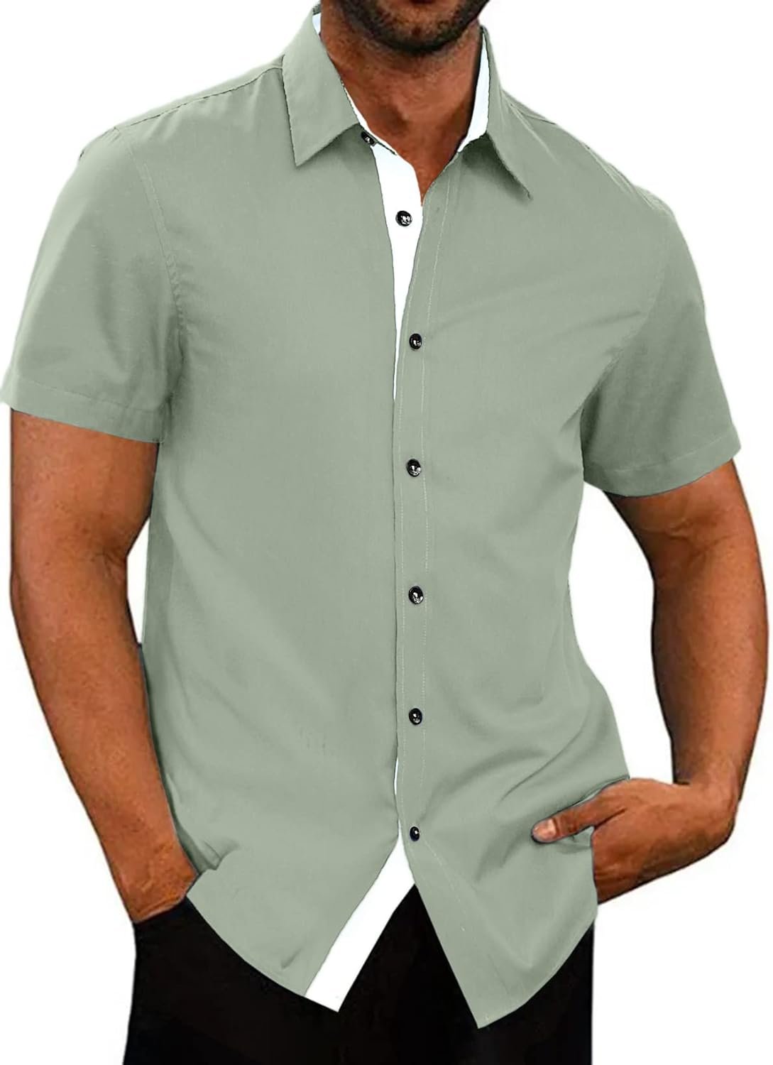 JMIERR Men’s Casual Button Down Shirts Wrinkle-Free Short Sleeve Business Dress Shirt