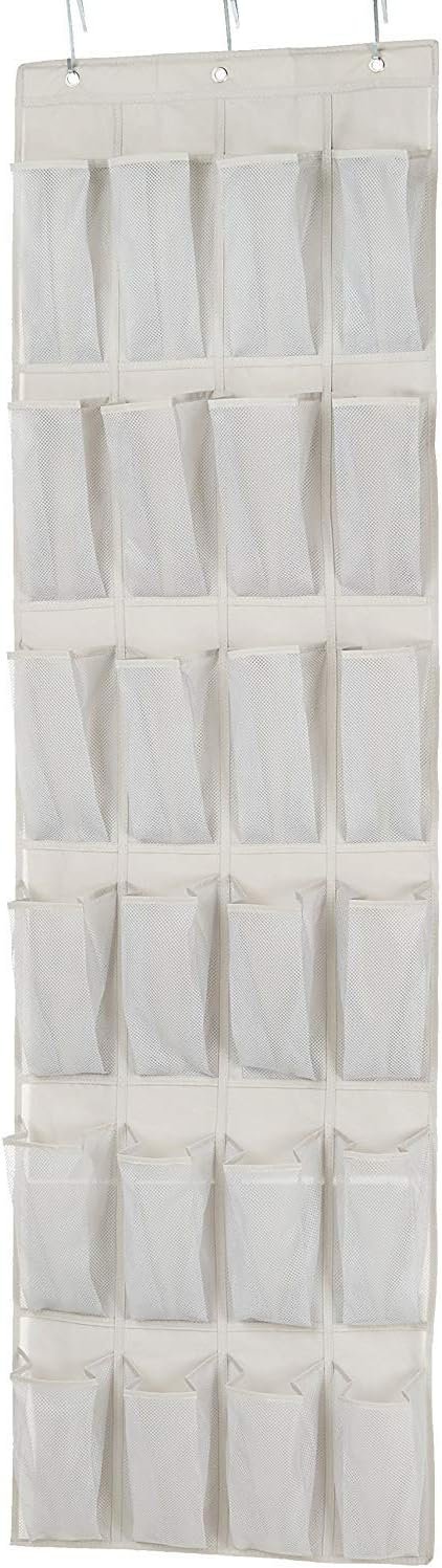 Amazon Basics 24 Medium Pocket Over-the-Door Hanging Shoe Organizer, Light Grey