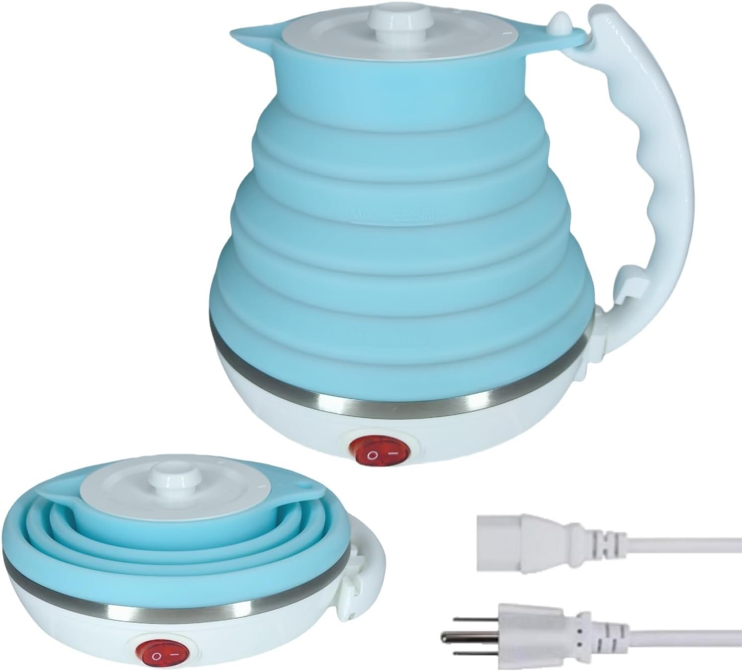 Travel Electric Kettle Small, Portable Travel Kettle Electric, Collpasible Electric Kettle, Food Grade Silicone Tea Kettle, Ultra-thin Foldable, Auto Shut off and Keep Warm, 110V 555ml (Blue)