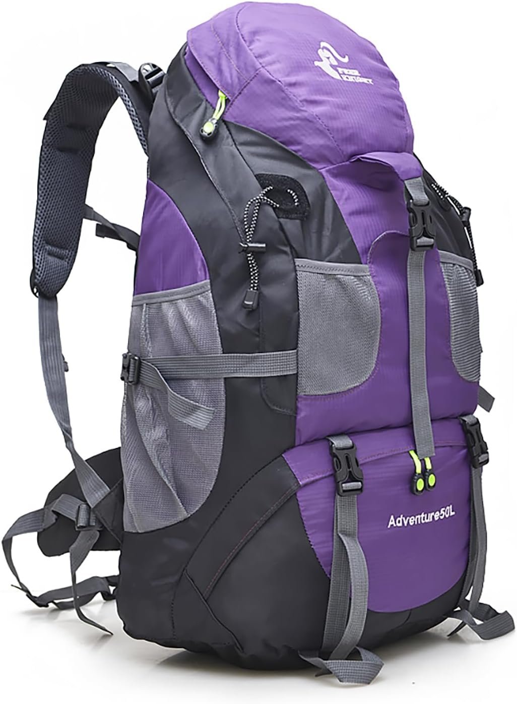 Bseash 50L Hiking Backpack, Water Resistant Lightweight Outdoor Sport Daypack Travel Bag for Camping Climbing Skiing Cycling (Purple – No Shoe Compartment)