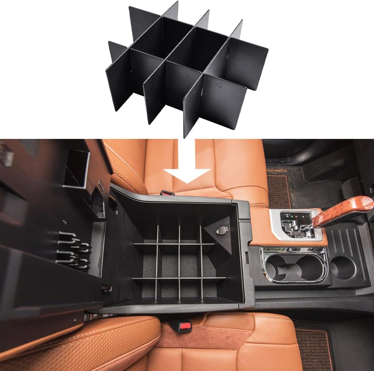 RUNROAD Center Console Organizer Dividers Compatible with Toyota Tundra 2014-2019 2020 2021 Accessories, Insert Compartment Tray Secondary Storage Box ABS Materials Armrest Divider