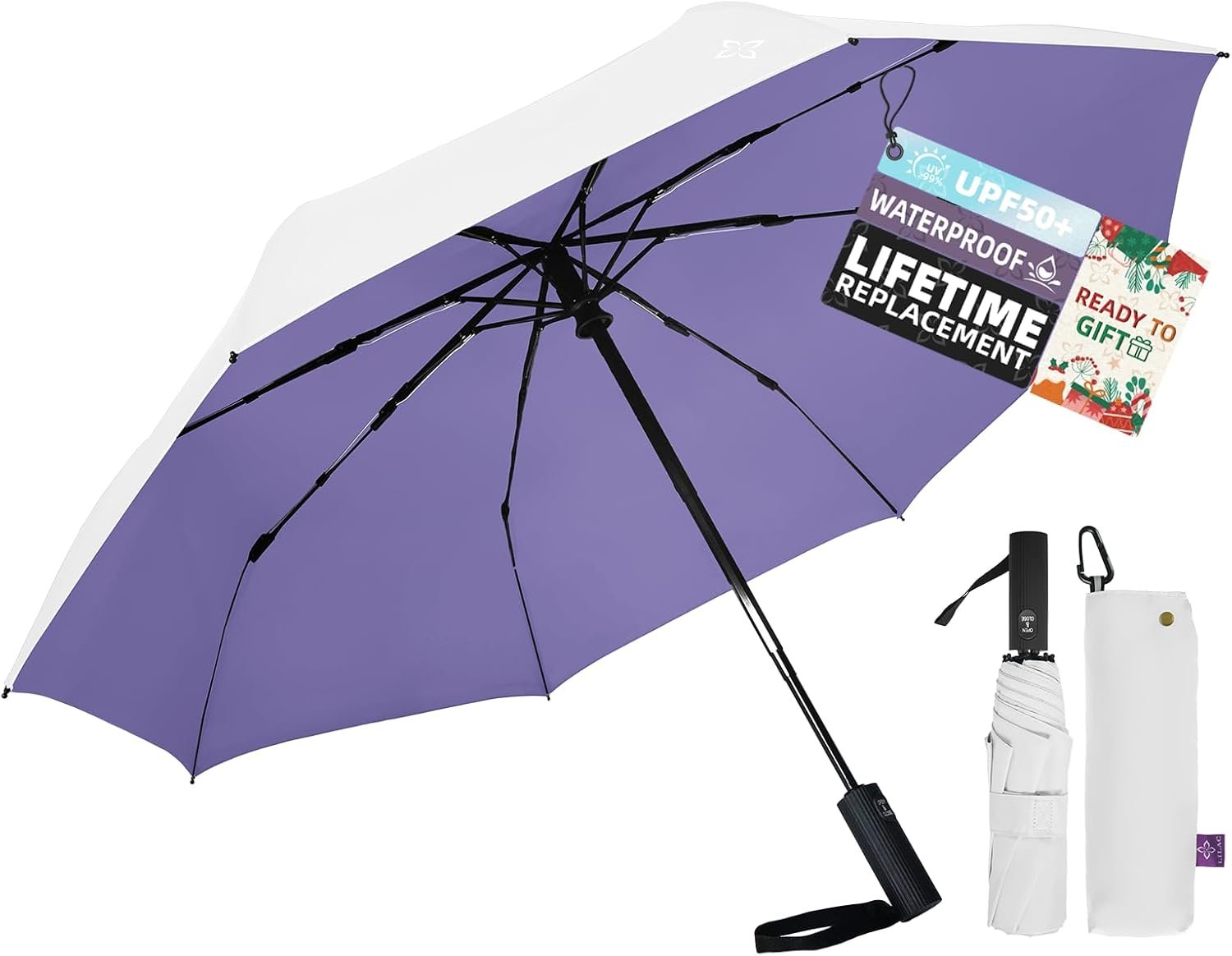 UV Travel Umbrella for Sun Protection & Rain, Compact Windproof Folding, Refined craftsmanship, Auto Open/Close, 43″ Canopy with color coating, UPF 100+ UV Blocking, TSA Approved