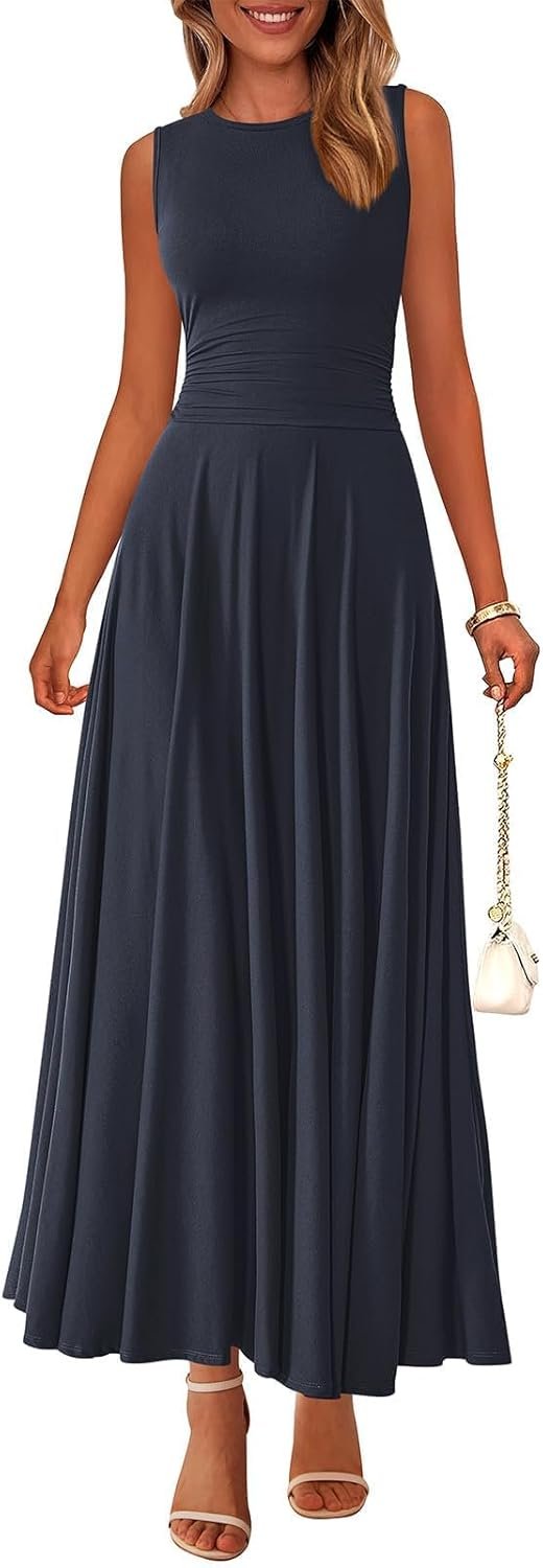 PRETTYGARDEN Womens Summer Dresses 2025 Casual Sleeveless Crewneck Aline Maxi Dress Stretch Tank Flowy Long Dresses